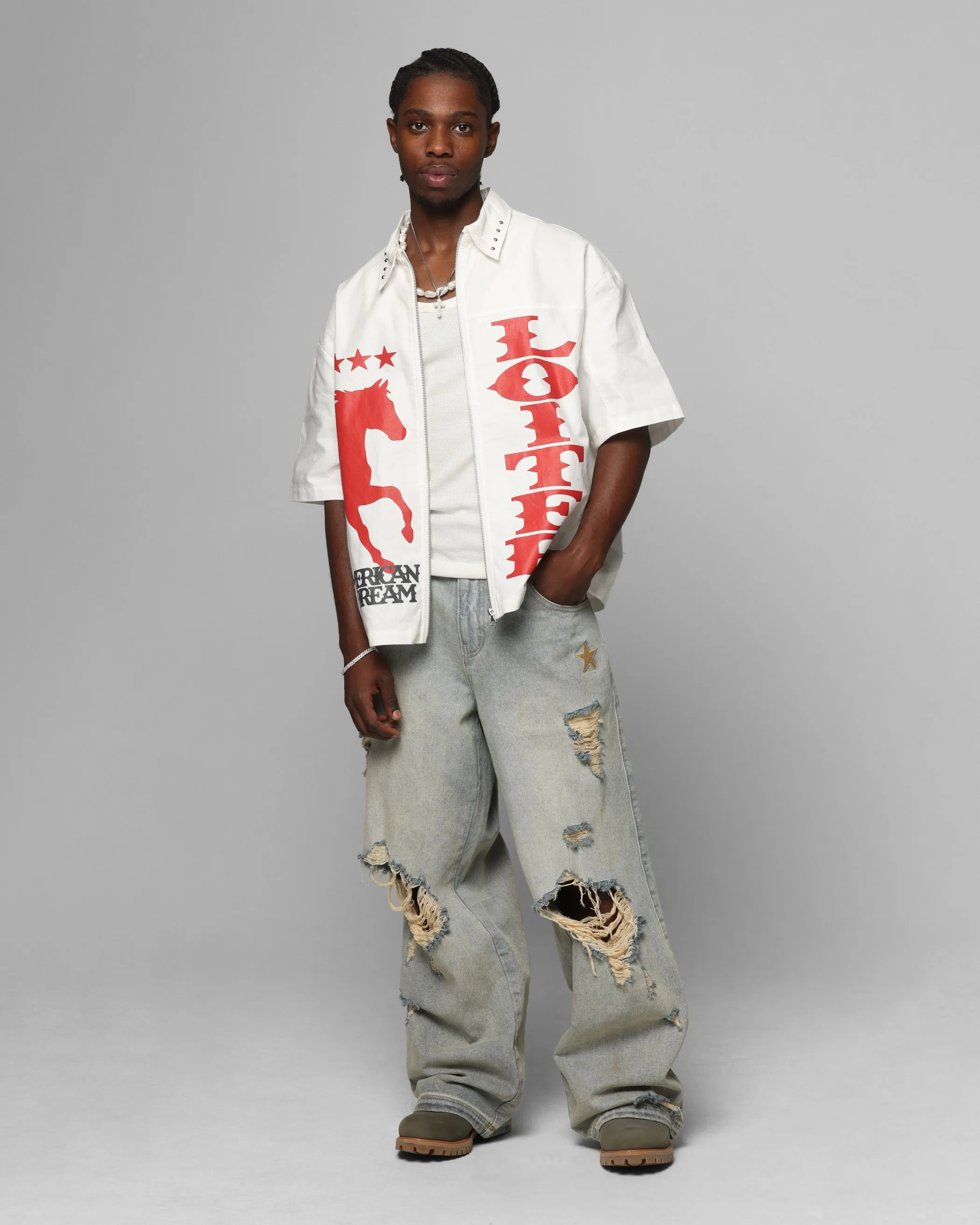 Loiter Rodeo Zip Up Shirt Off White