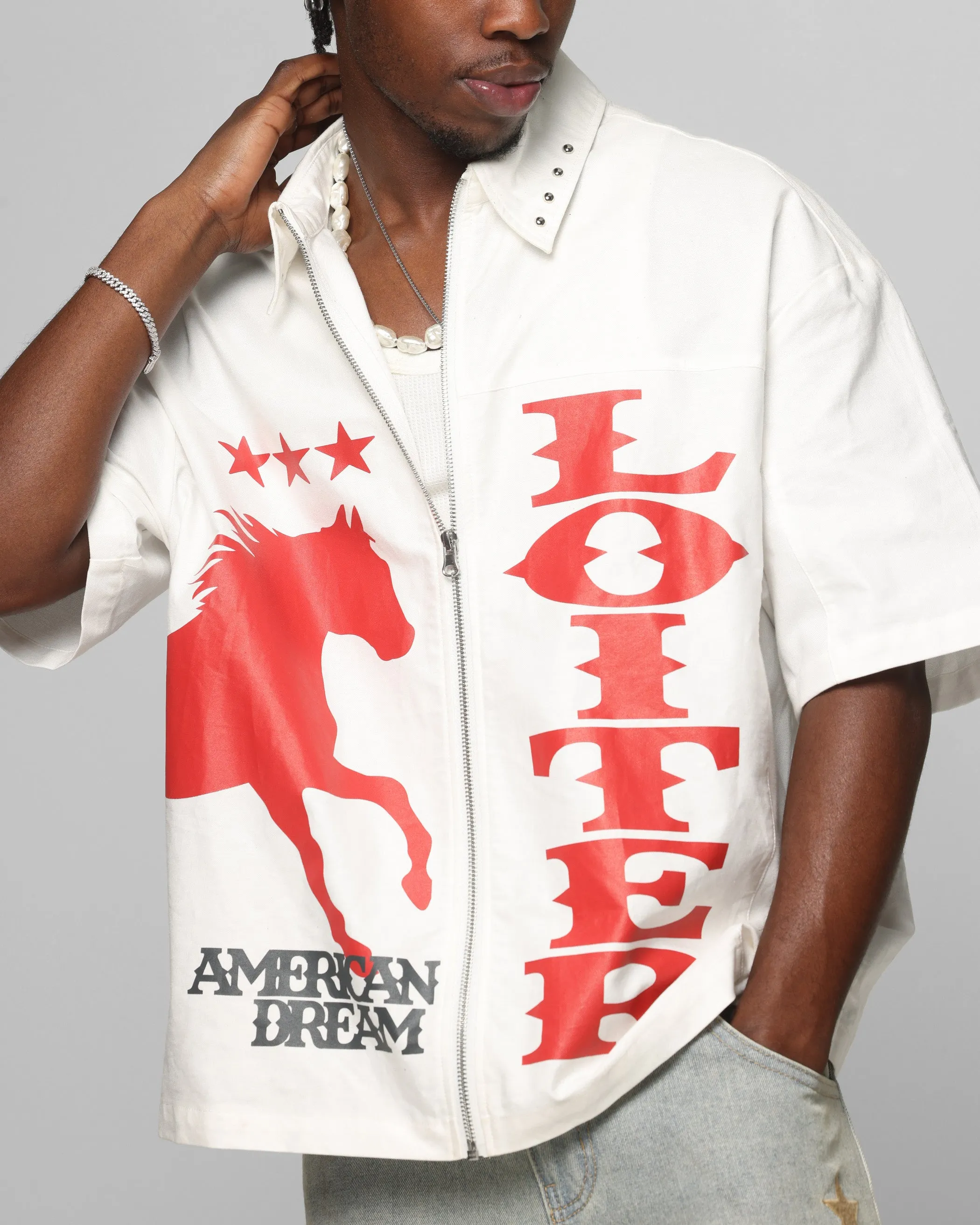 Loiter Rodeo Zip Up Shirt Off White