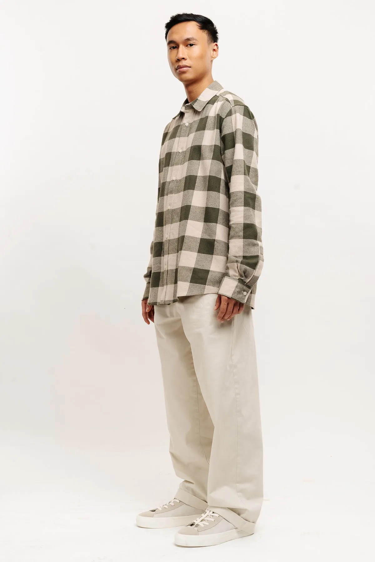 Men's Beige Checkered Collar Viscose Blend Shirt