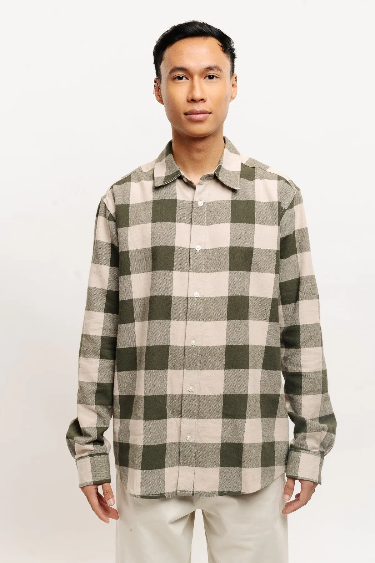 Men's Beige Checkered Collar Viscose Blend Shirt