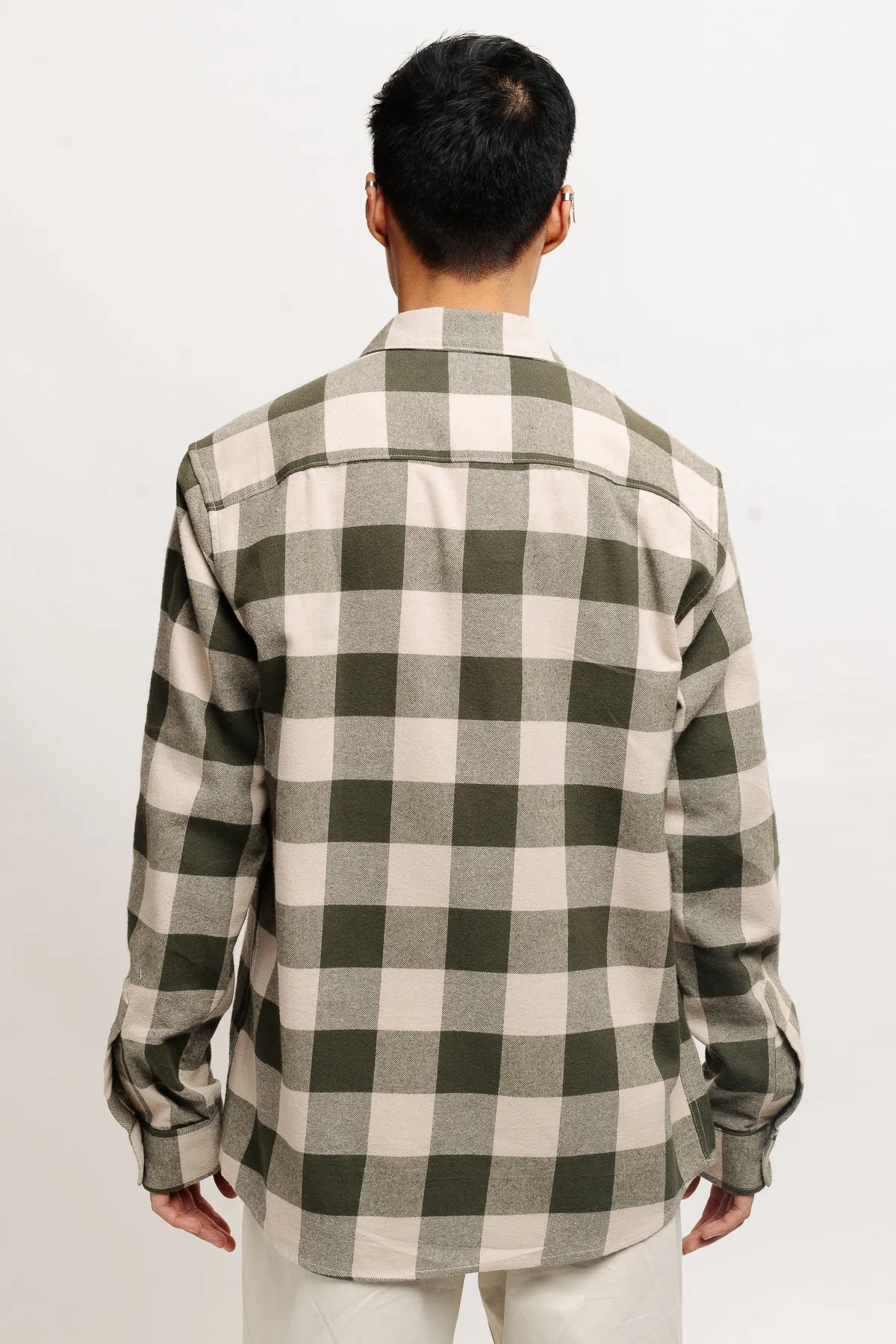 Men's Beige Checkered Collar Viscose Blend Shirt