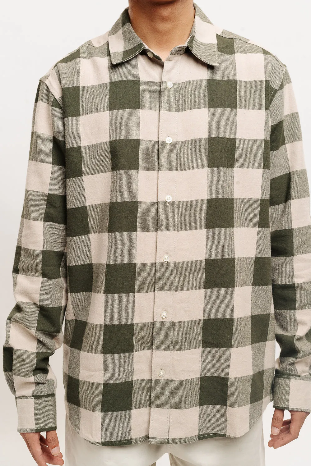 Men's Beige Checkered Collar Viscose Blend Shirt