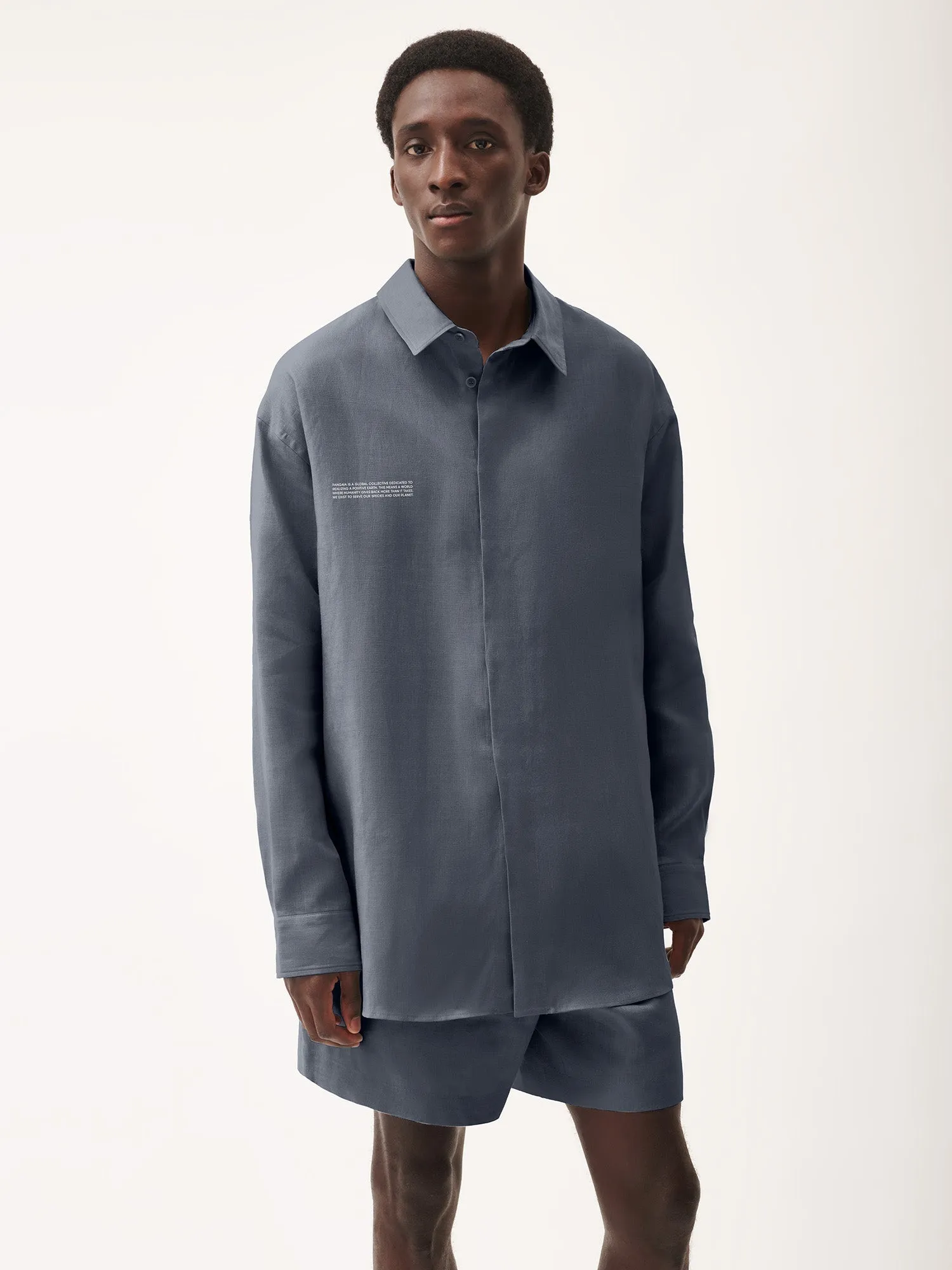 Mens DNA Linen Collared Long Sleeve Shirt—atmosphere grey