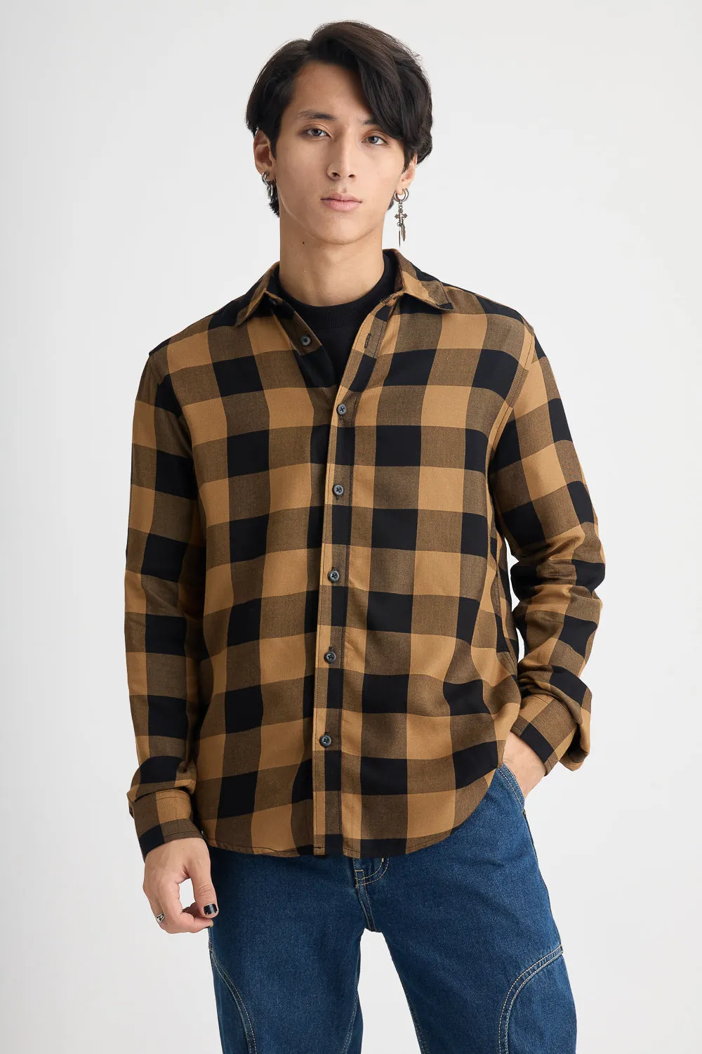 Men's Orange Checkered Shirt