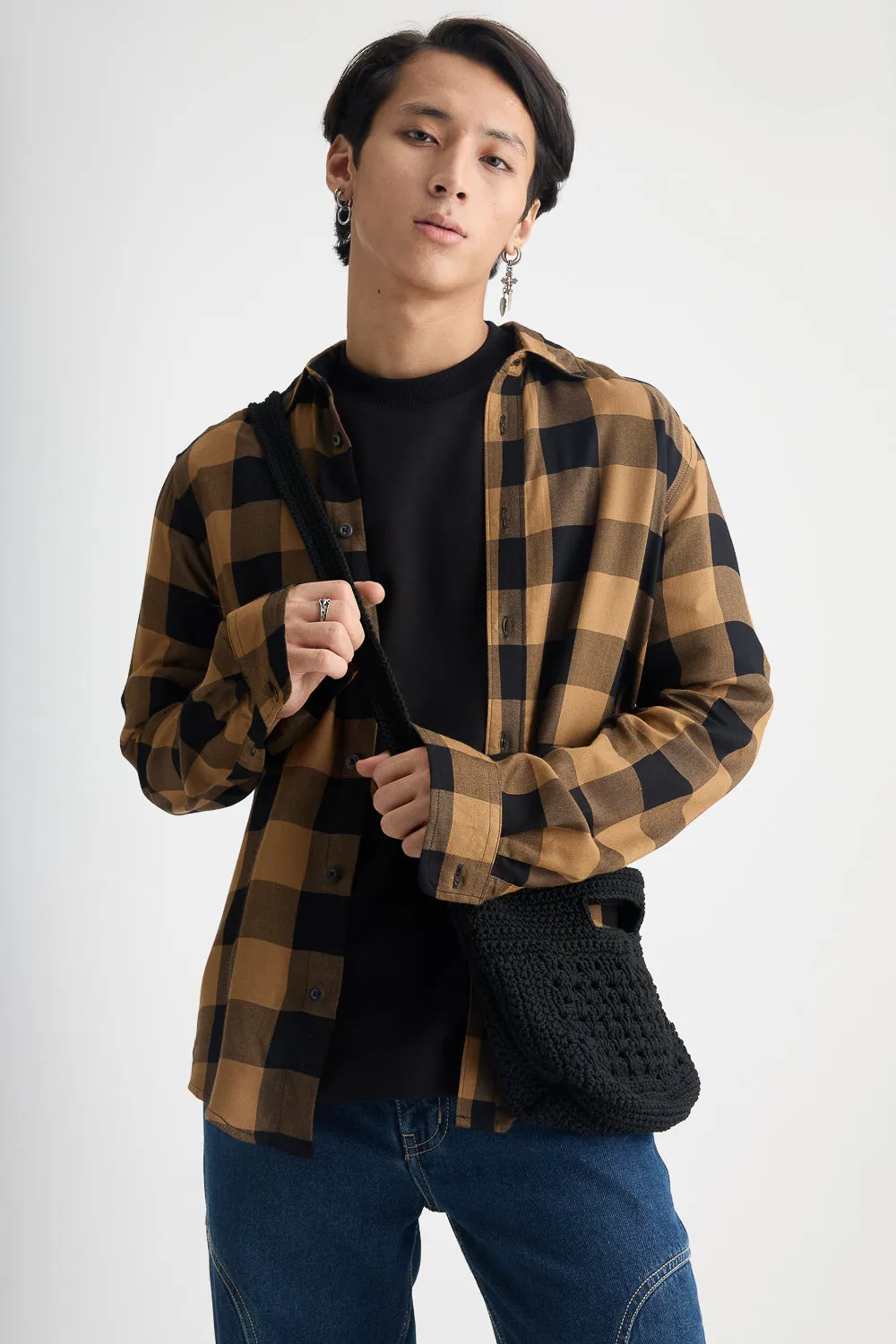 Men's Orange Checkered Shirt