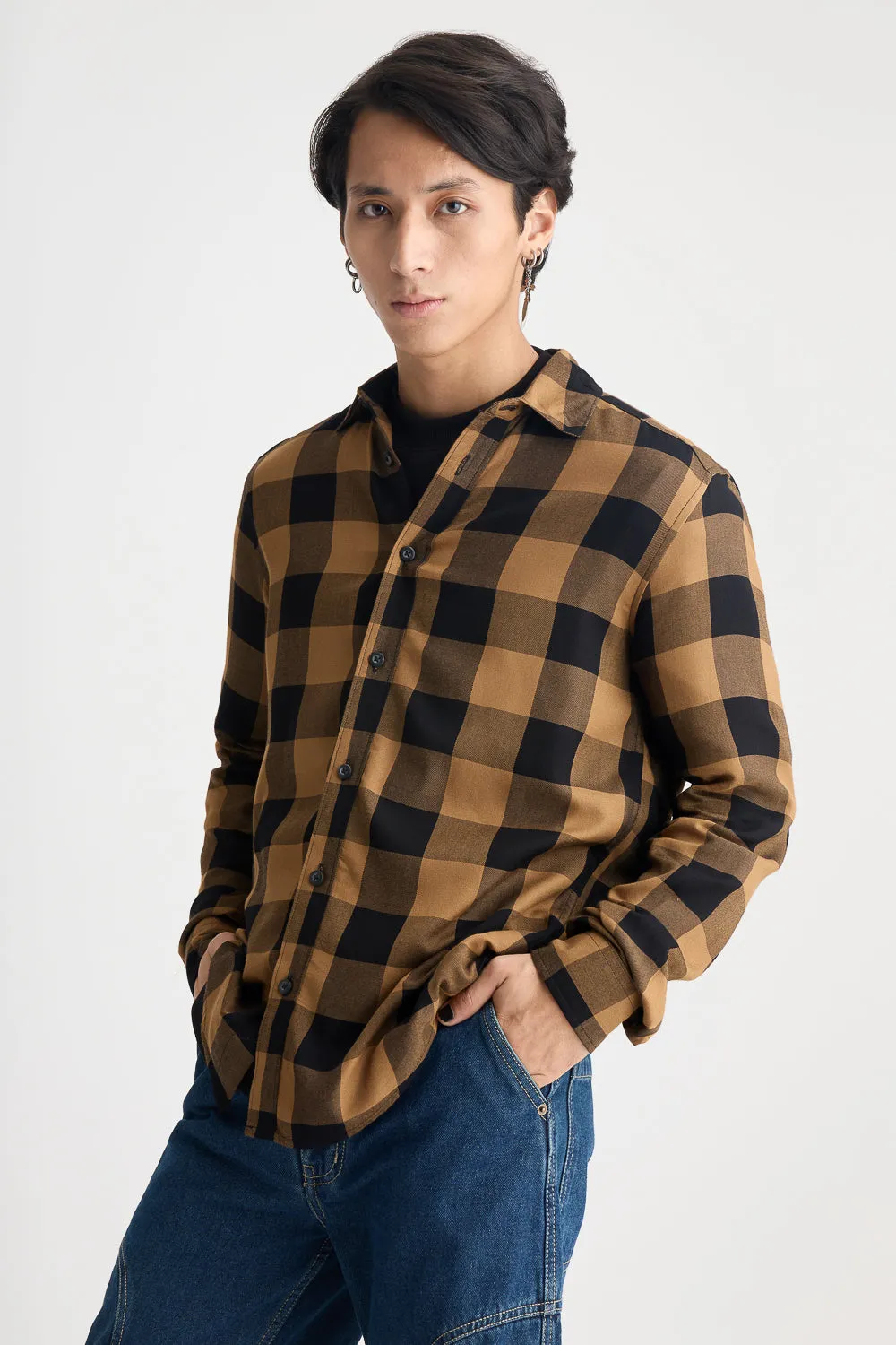Men's Orange Checkered Shirt