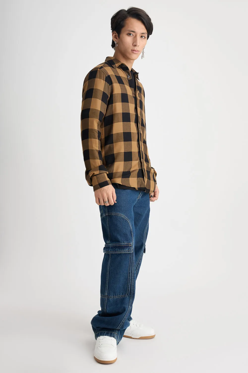 Men's Orange Checkered Shirt
