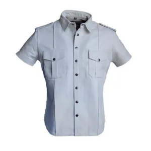 Mens White Leather Police Shirt