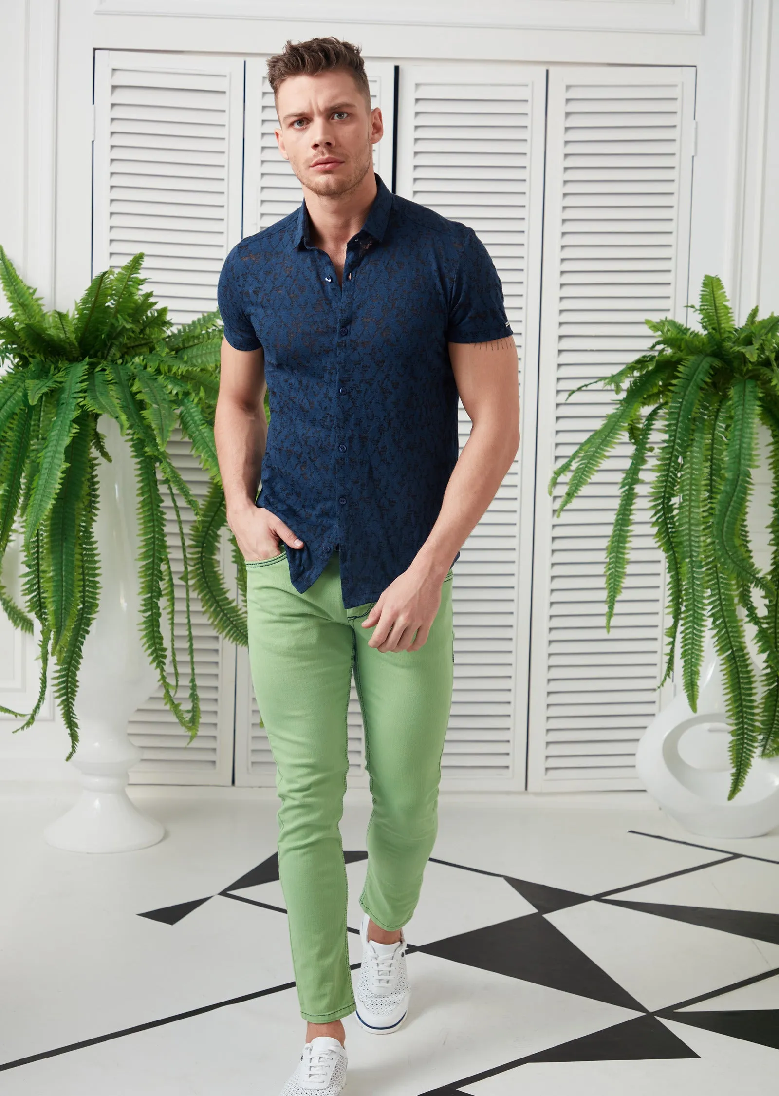 Navy Burnout Short Sleeve Shirt