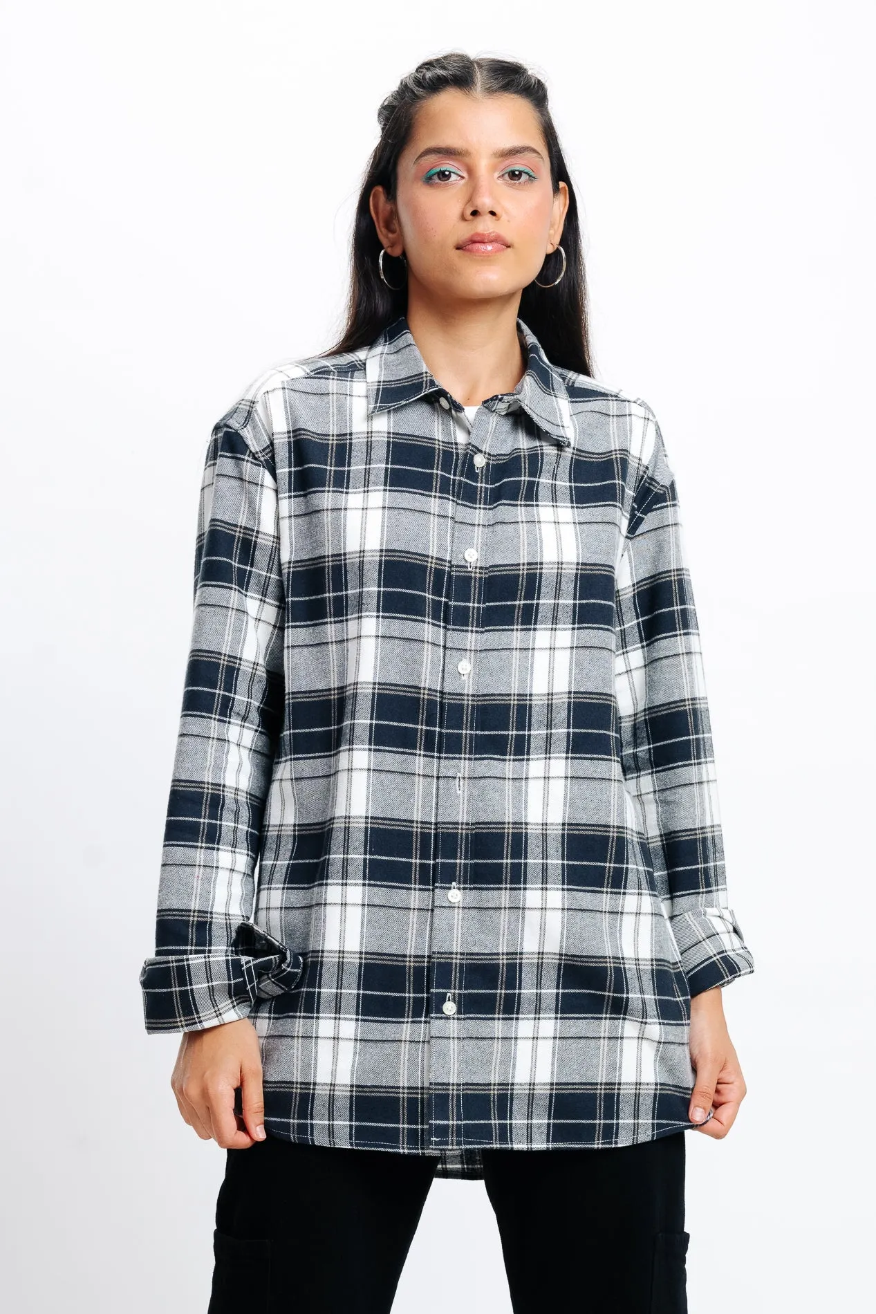 Navy White Checkered Shirt