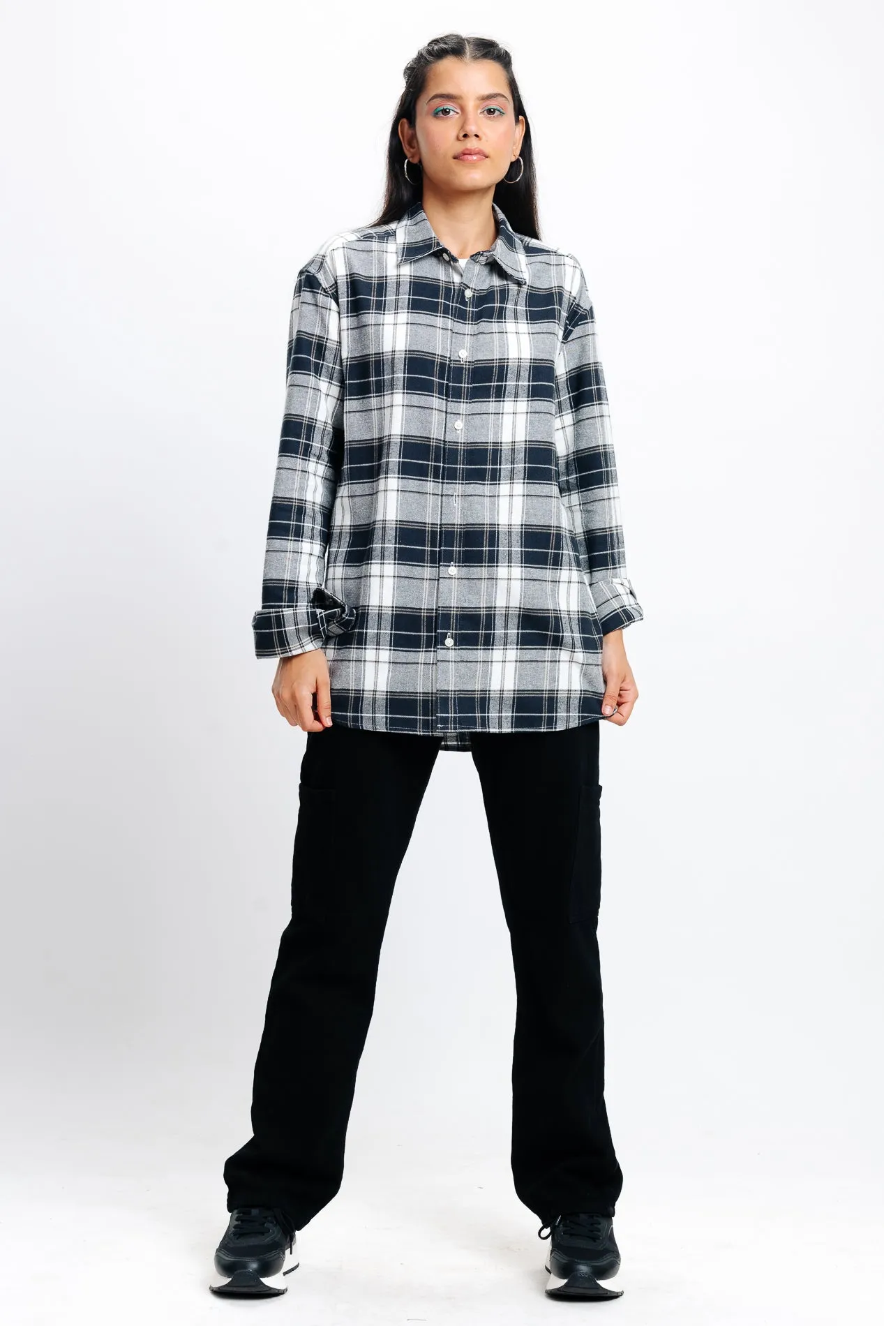 Navy White Checkered Shirt