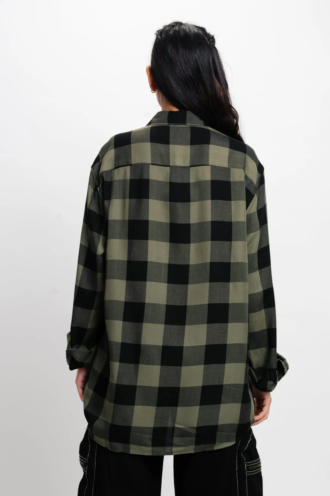 Olive Green Checkered Viscose Blend Shirt
