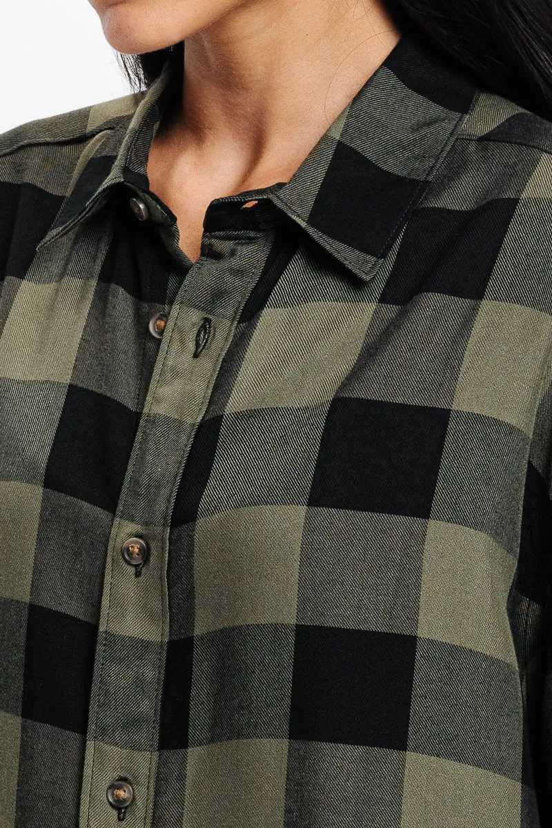 Olive Green Checkered Viscose Blend Shirt