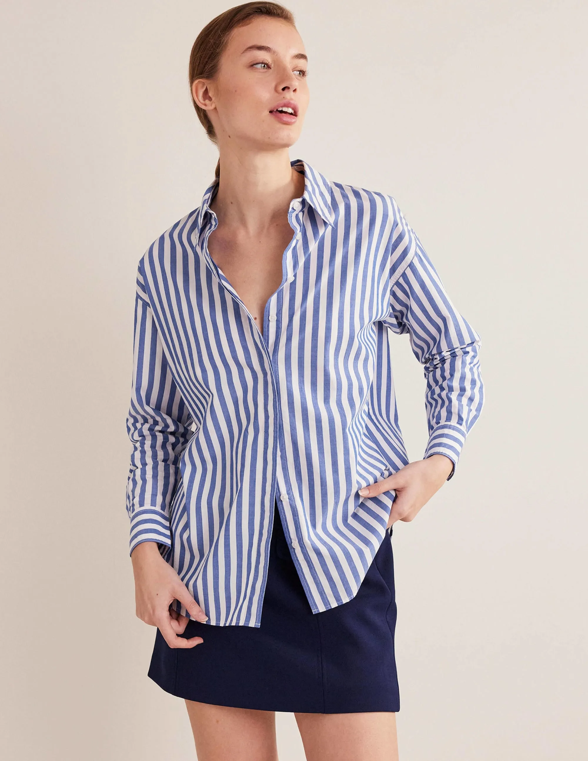 Oversized Cotton Shirt-Cobalt Stripe