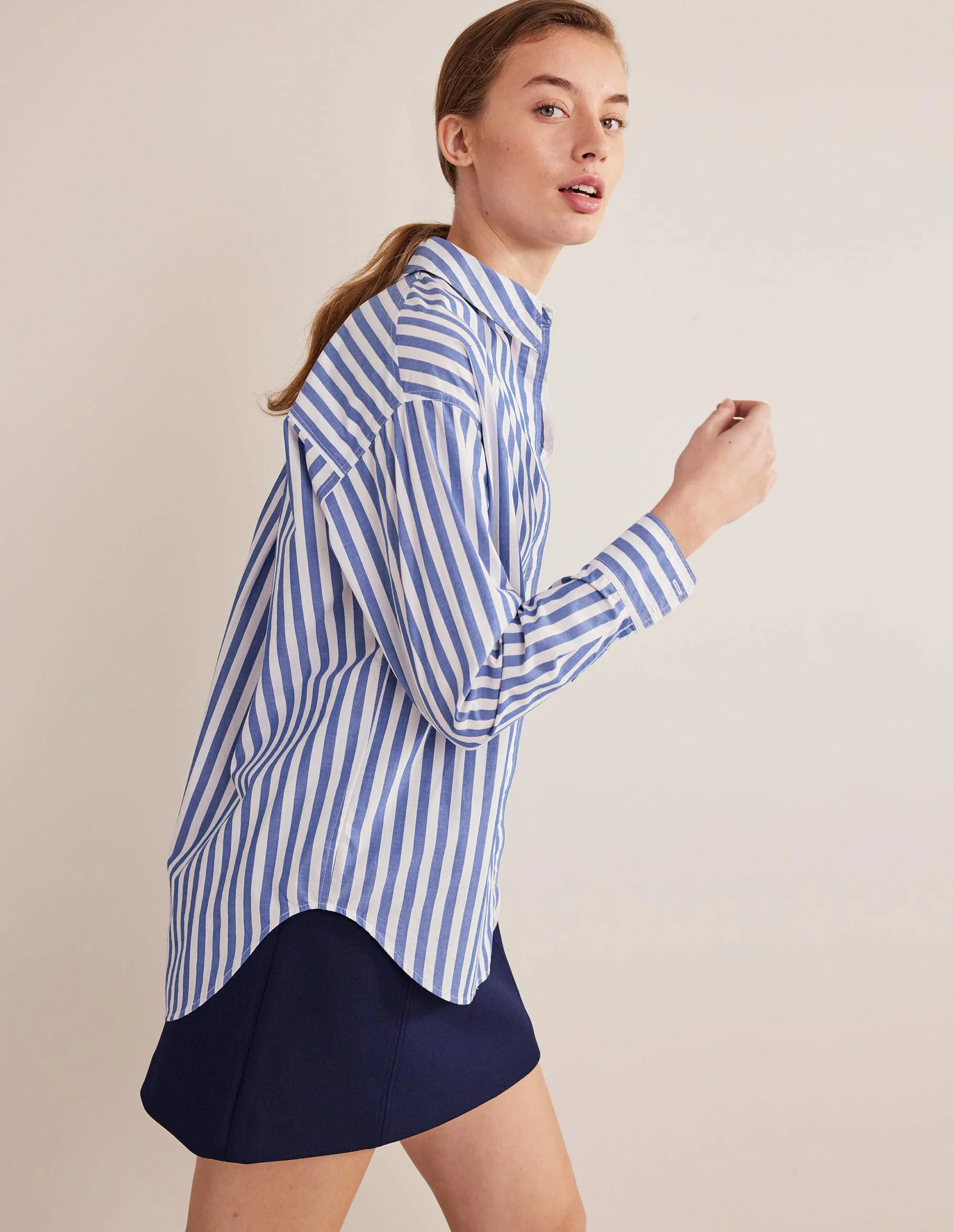 Oversized Cotton Shirt-Cobalt Stripe
