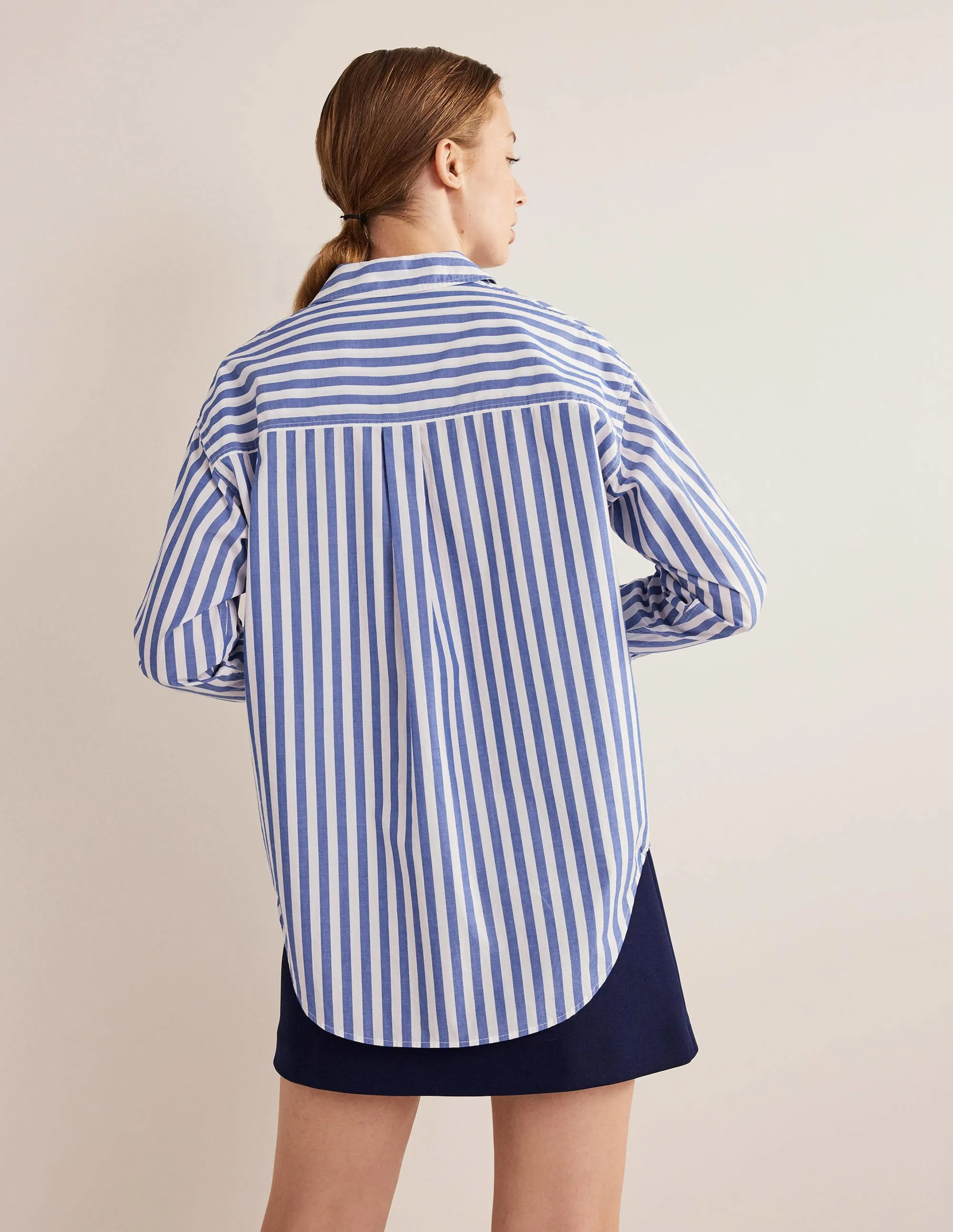 Oversized Cotton Shirt-Cobalt Stripe