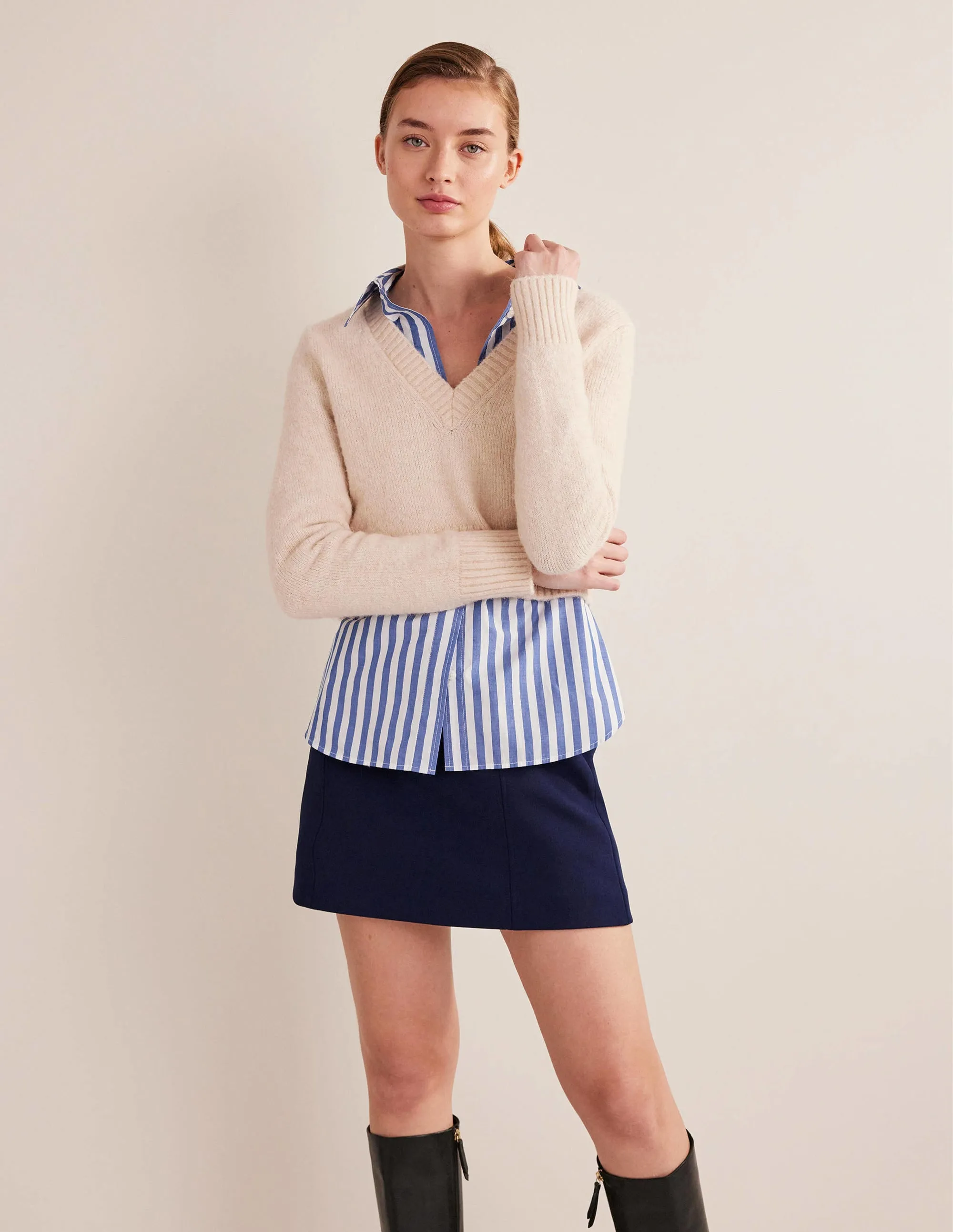 Oversized Cotton Shirt-Cobalt Stripe