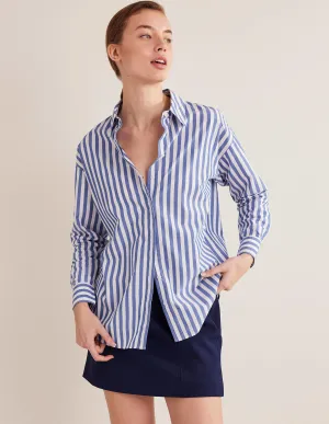 Oversized Cotton Shirt-Cobalt Stripe