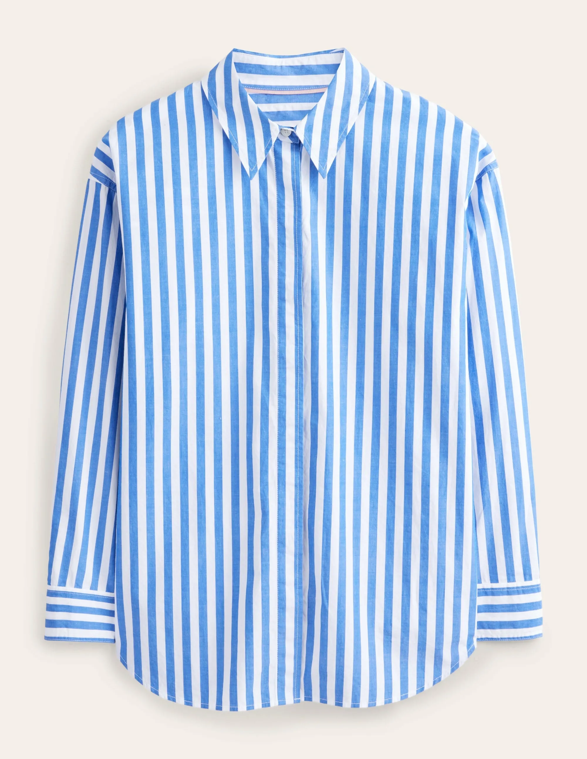 Oversized Cotton Shirt-Cobalt Stripe