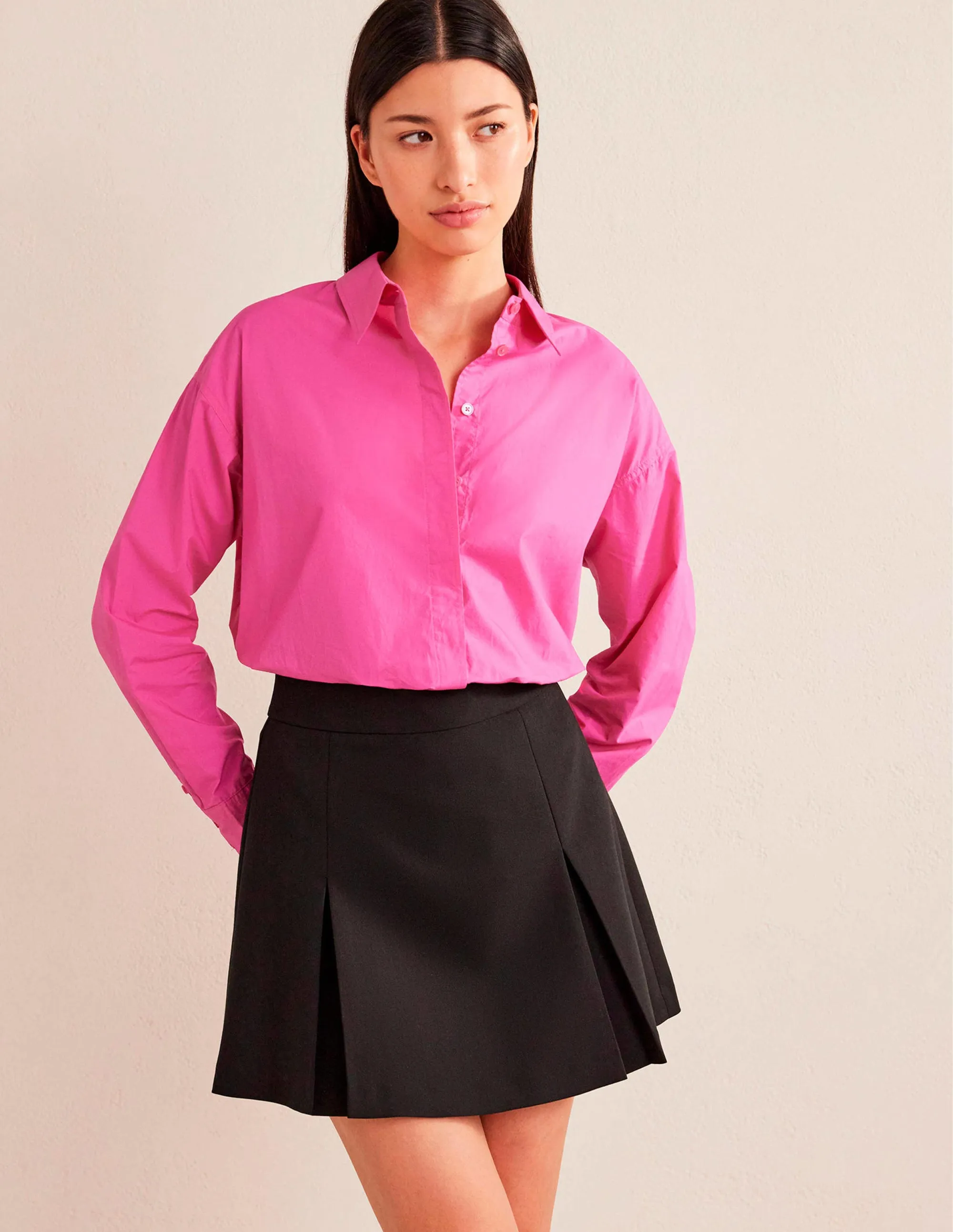 Oversized Cotton Shirt-Fuchsia Fedora