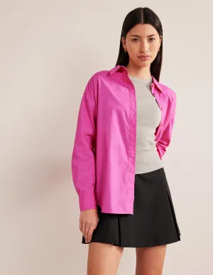 Oversized Cotton Shirt-Fuchsia Fedora