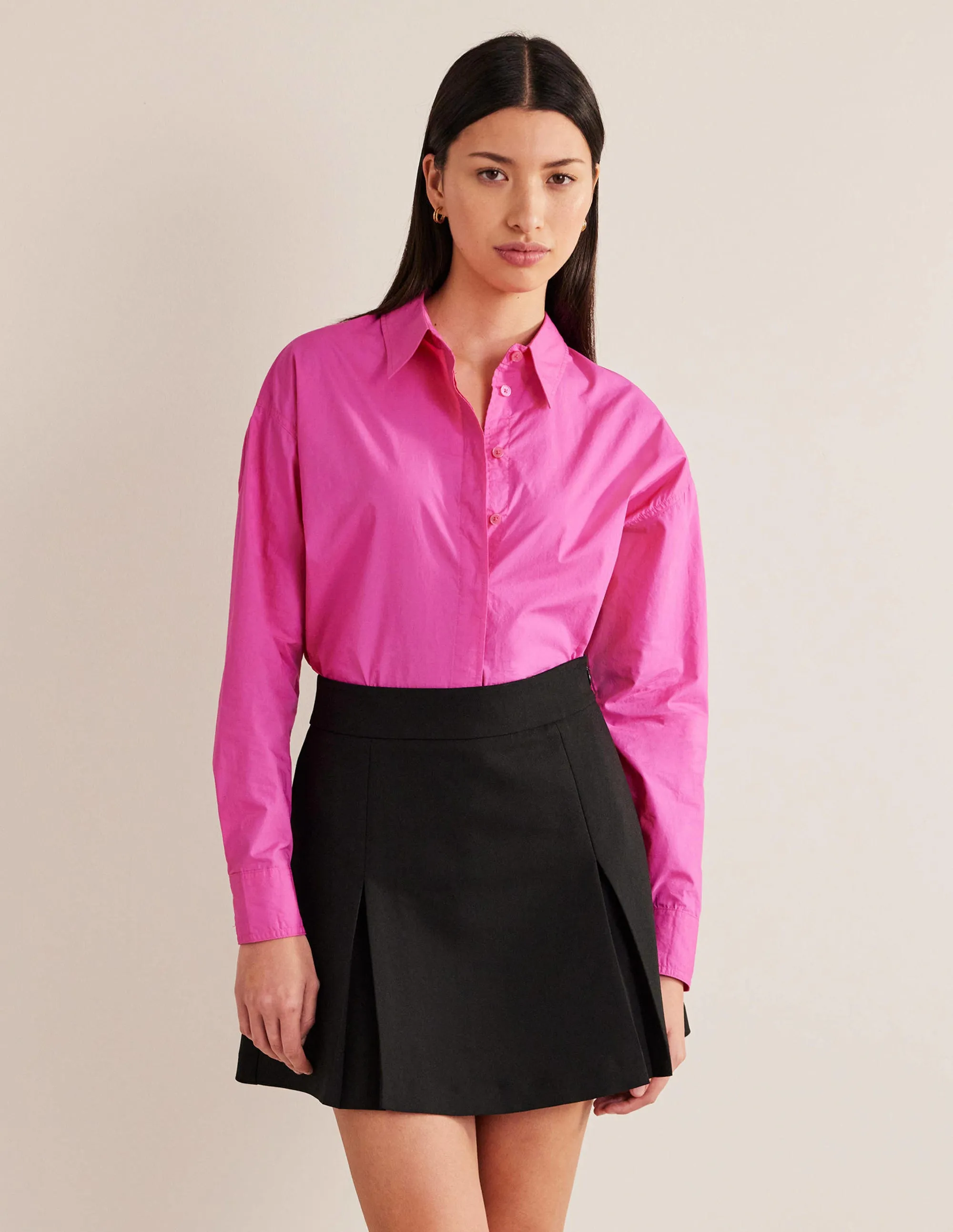 Oversized Cotton Shirt-Fuchsia Fedora