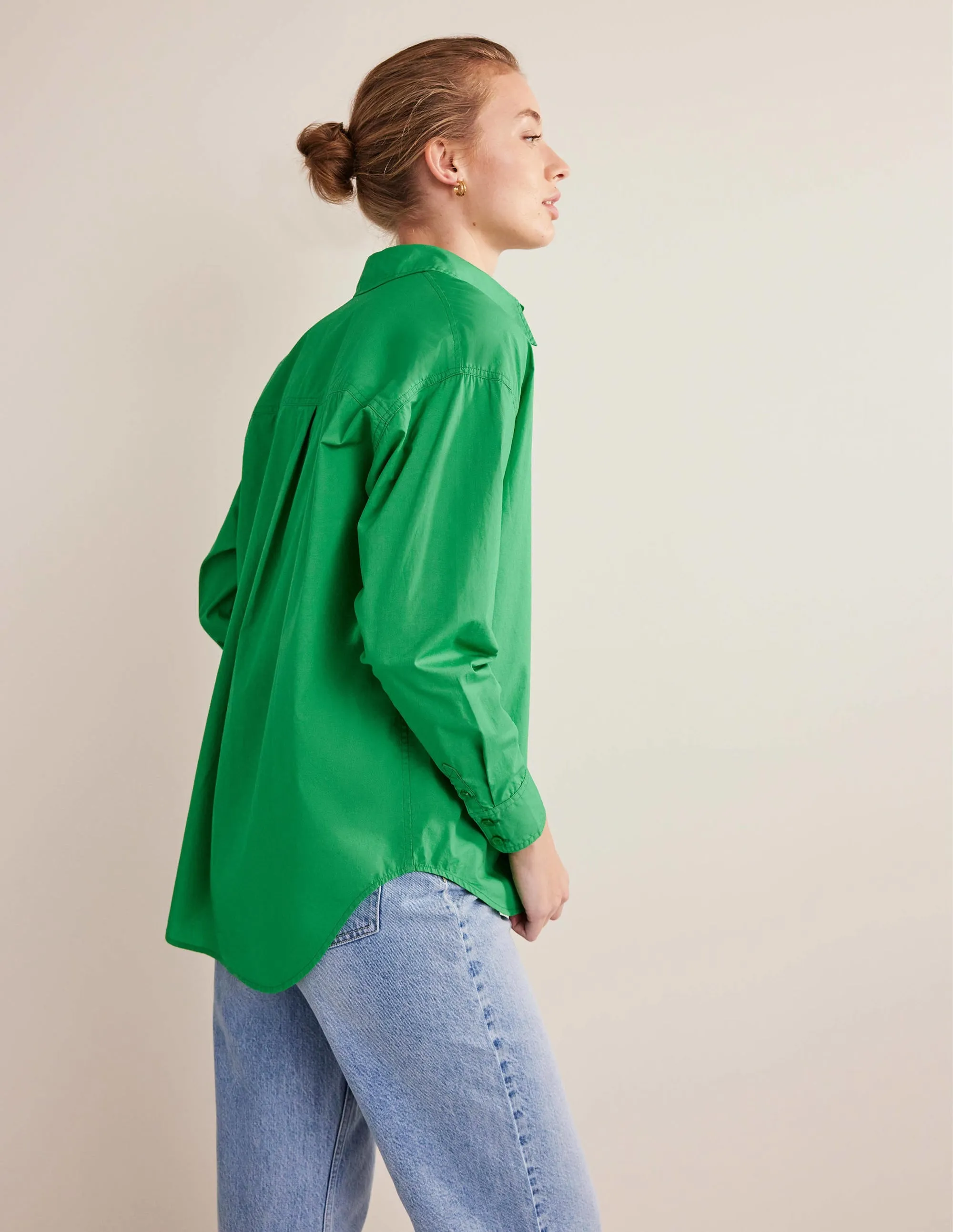 Oversized Cotton Shirt-Green Bee