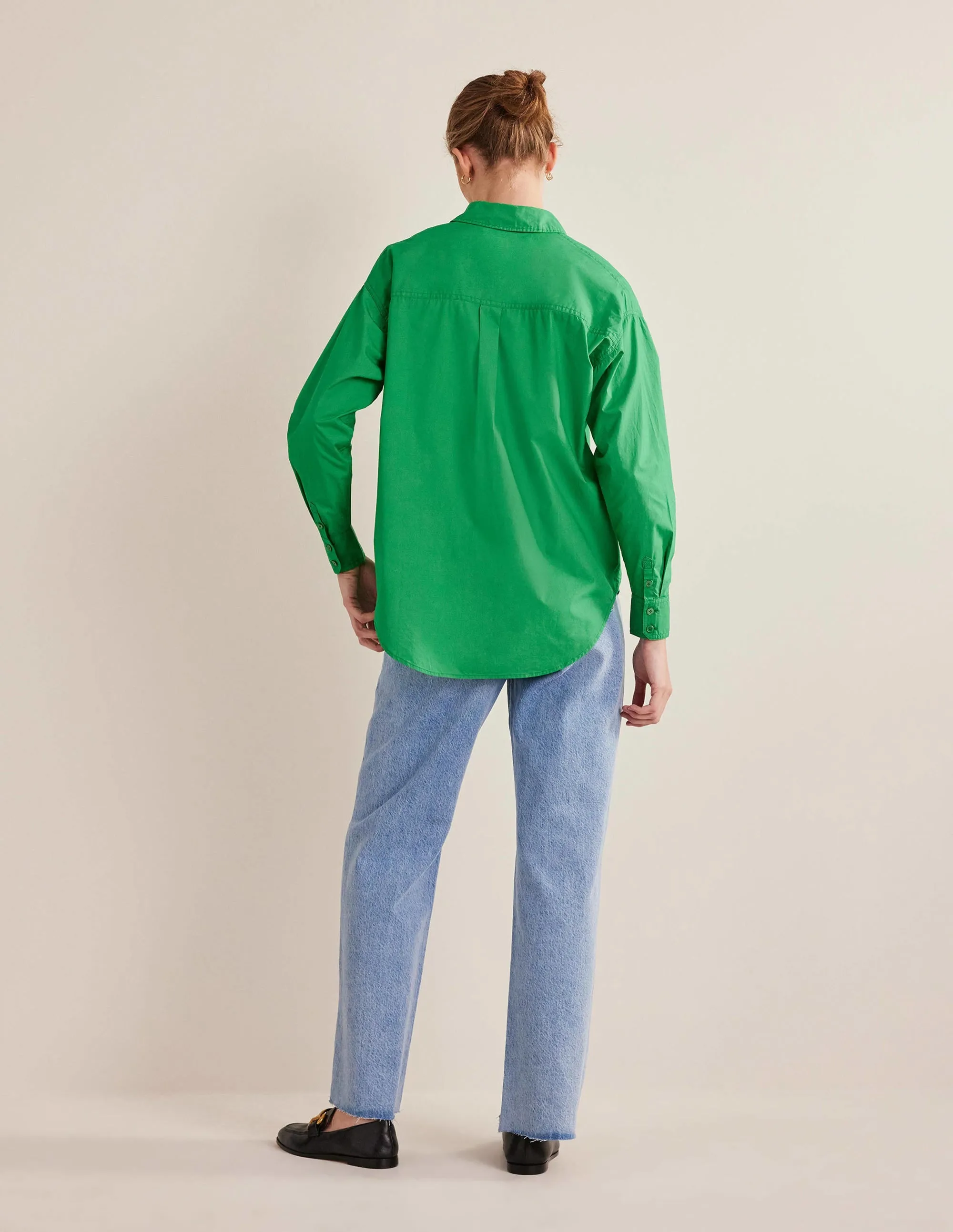 Oversized Cotton Shirt-Green Bee