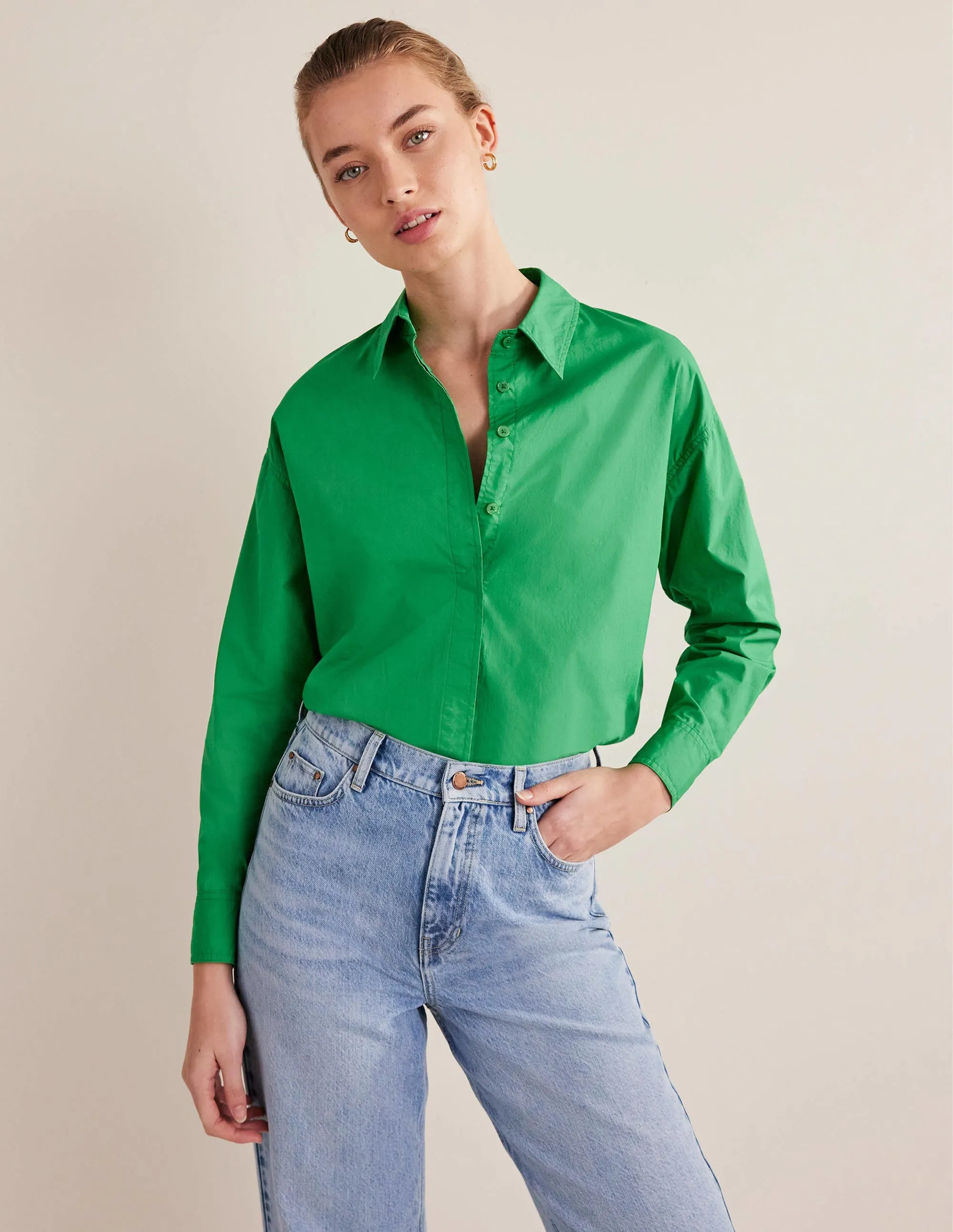 Oversized Cotton Shirt-Green Bee