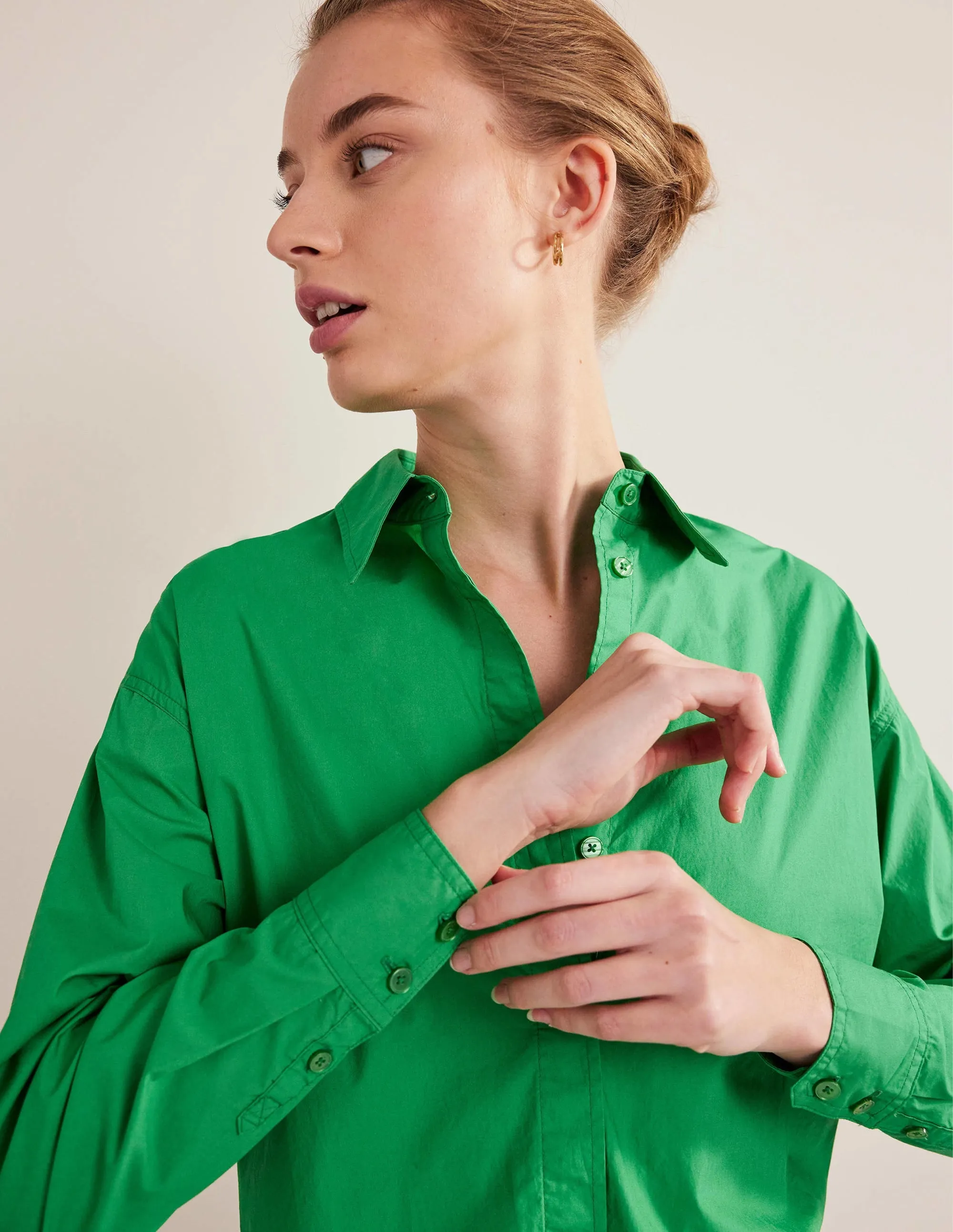 Oversized Cotton Shirt-Green Bee