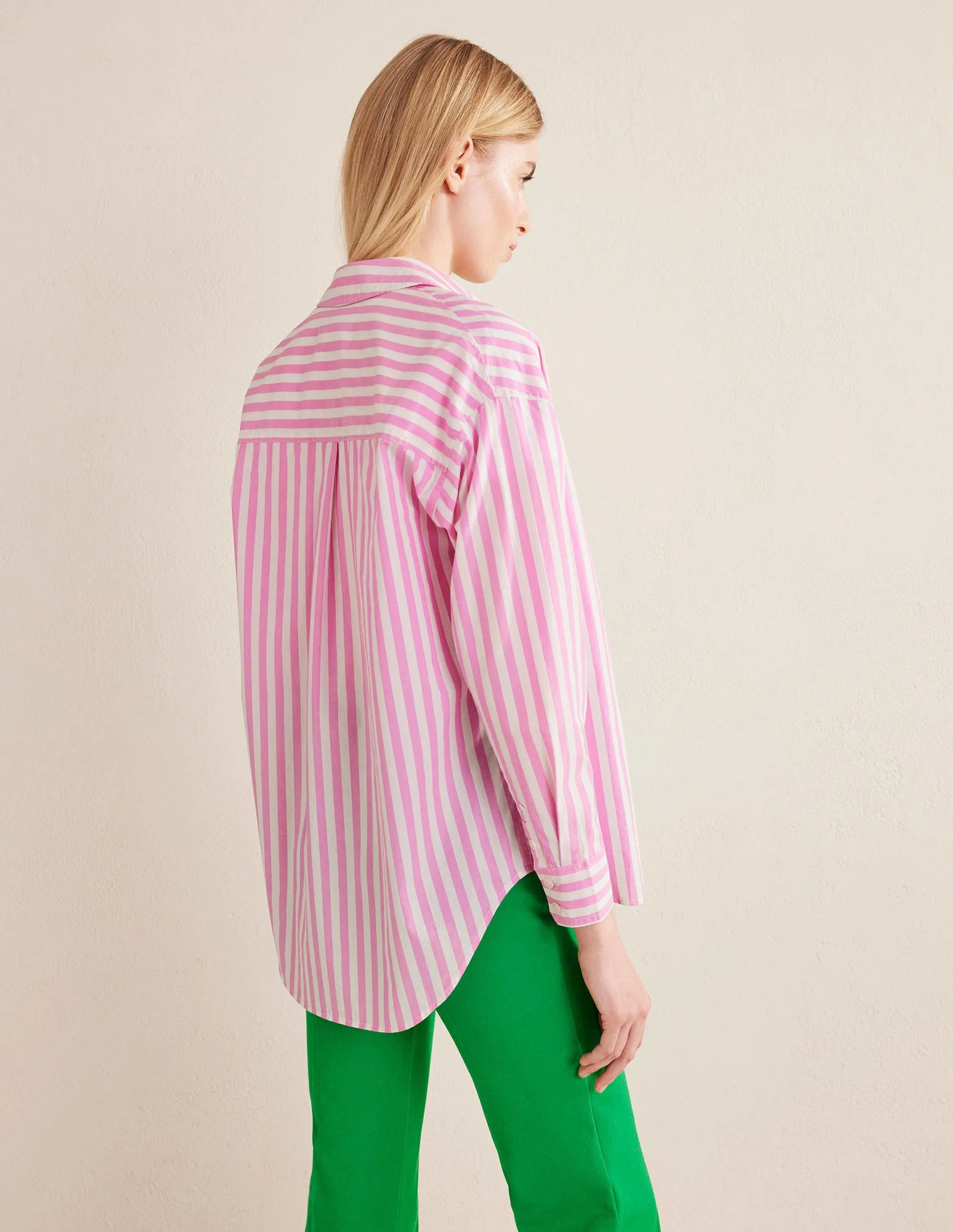 Oversized Cotton Shirt-Pink Stripe