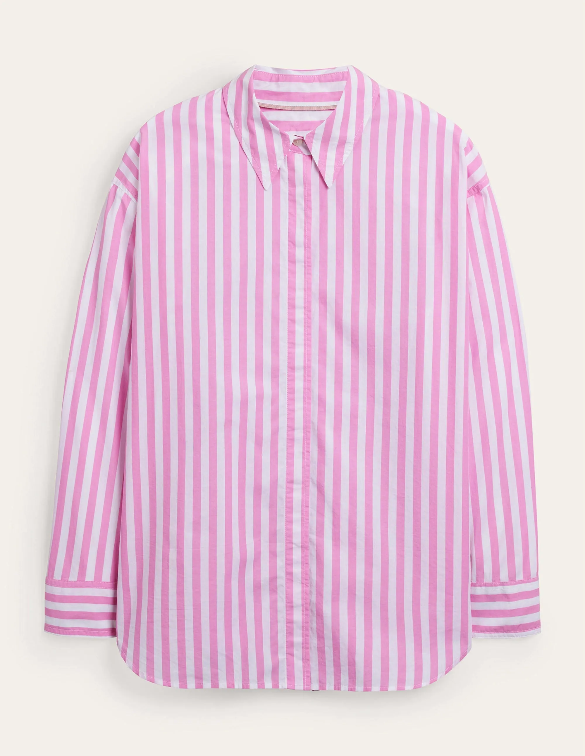 Oversized Cotton Shirt-Pink Stripe