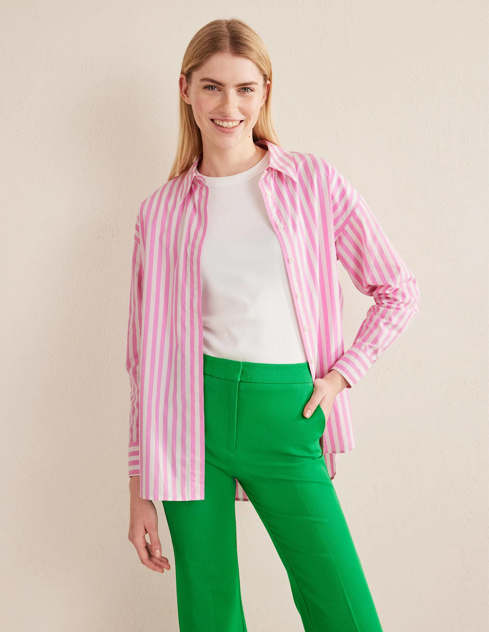 Oversized Cotton Shirt-Pink Stripe