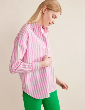 Oversized Cotton Shirt-Pink Stripe