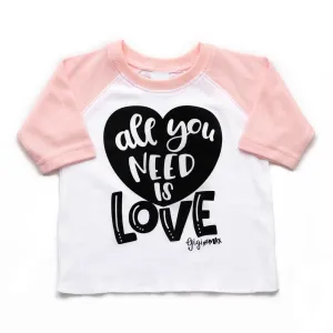 Pink sleeved raglan - all you need is love in BLACK