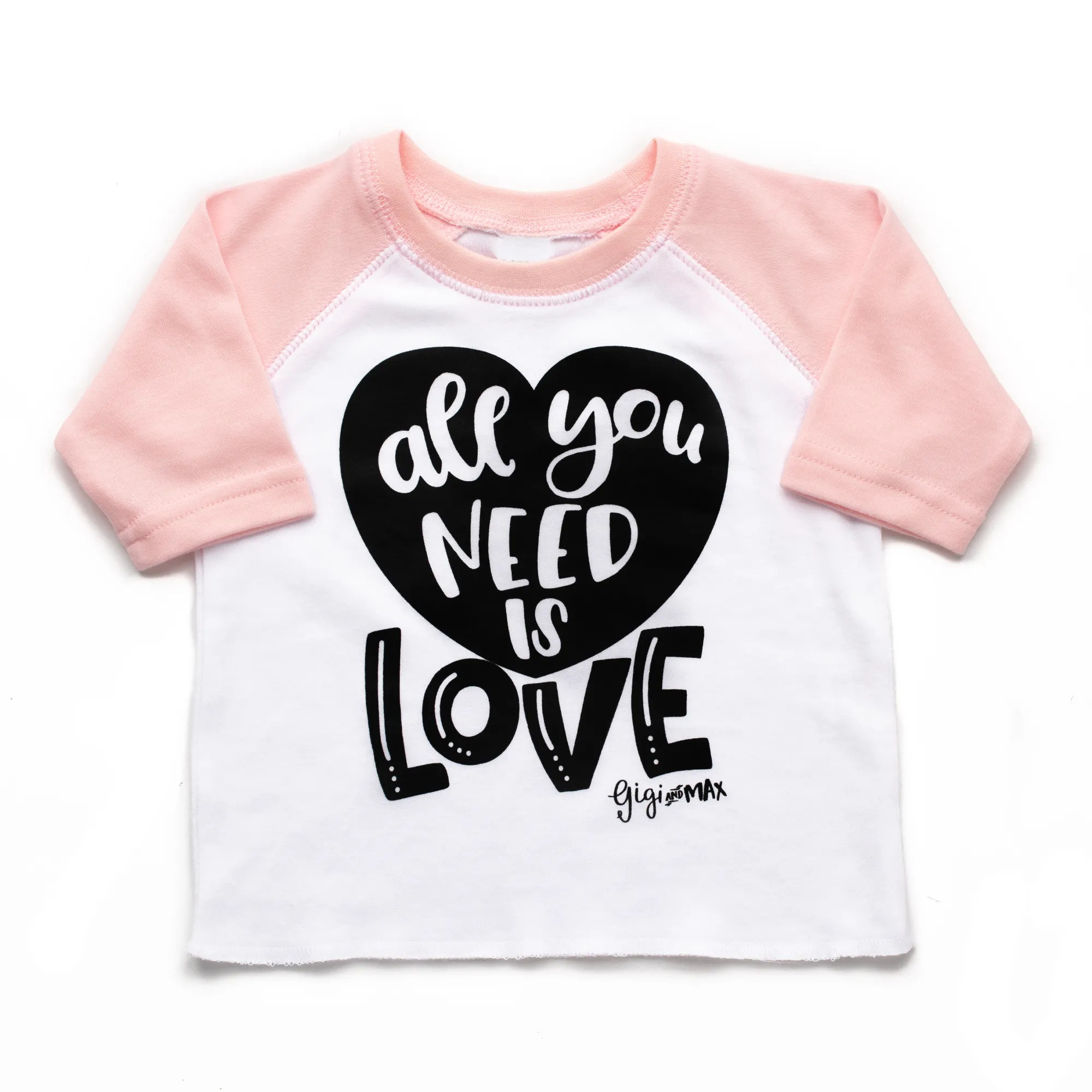 Pink sleeved raglan - all you need is love in BLACK