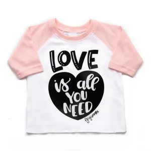 Pink sleeved raglan - love is all you need in BLACK