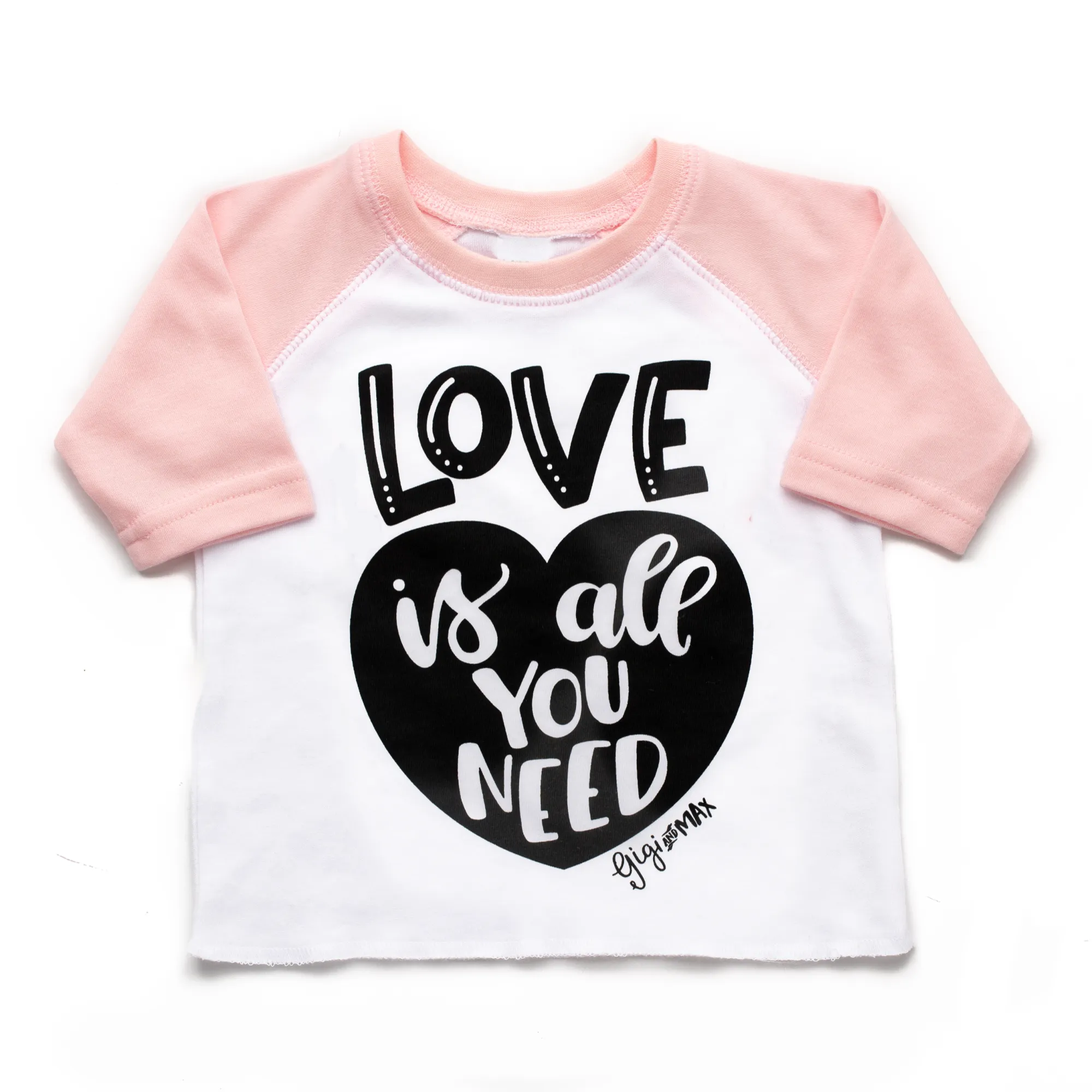 Pink sleeved raglan - love is all you need in BLACK