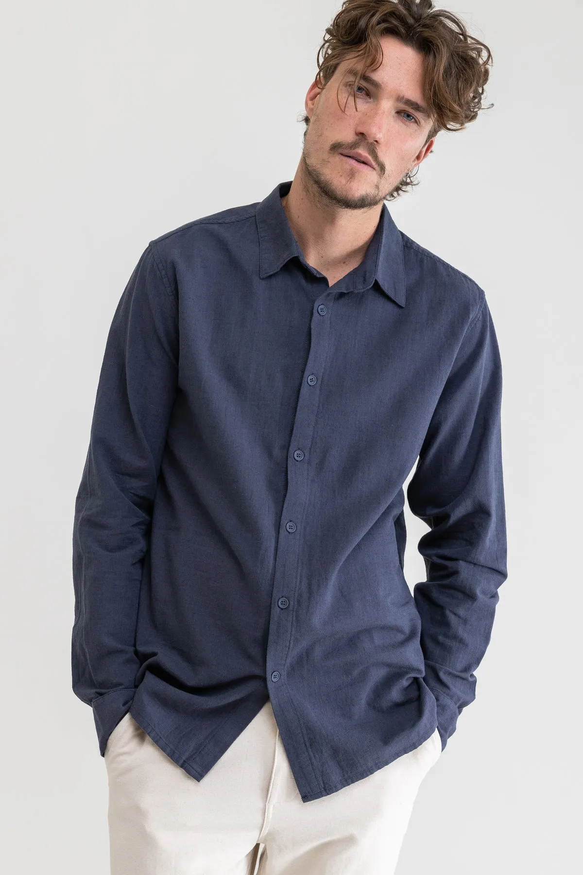 RHYTHM CLASSIC LINEN L/S SHIRT - WORN NAVY