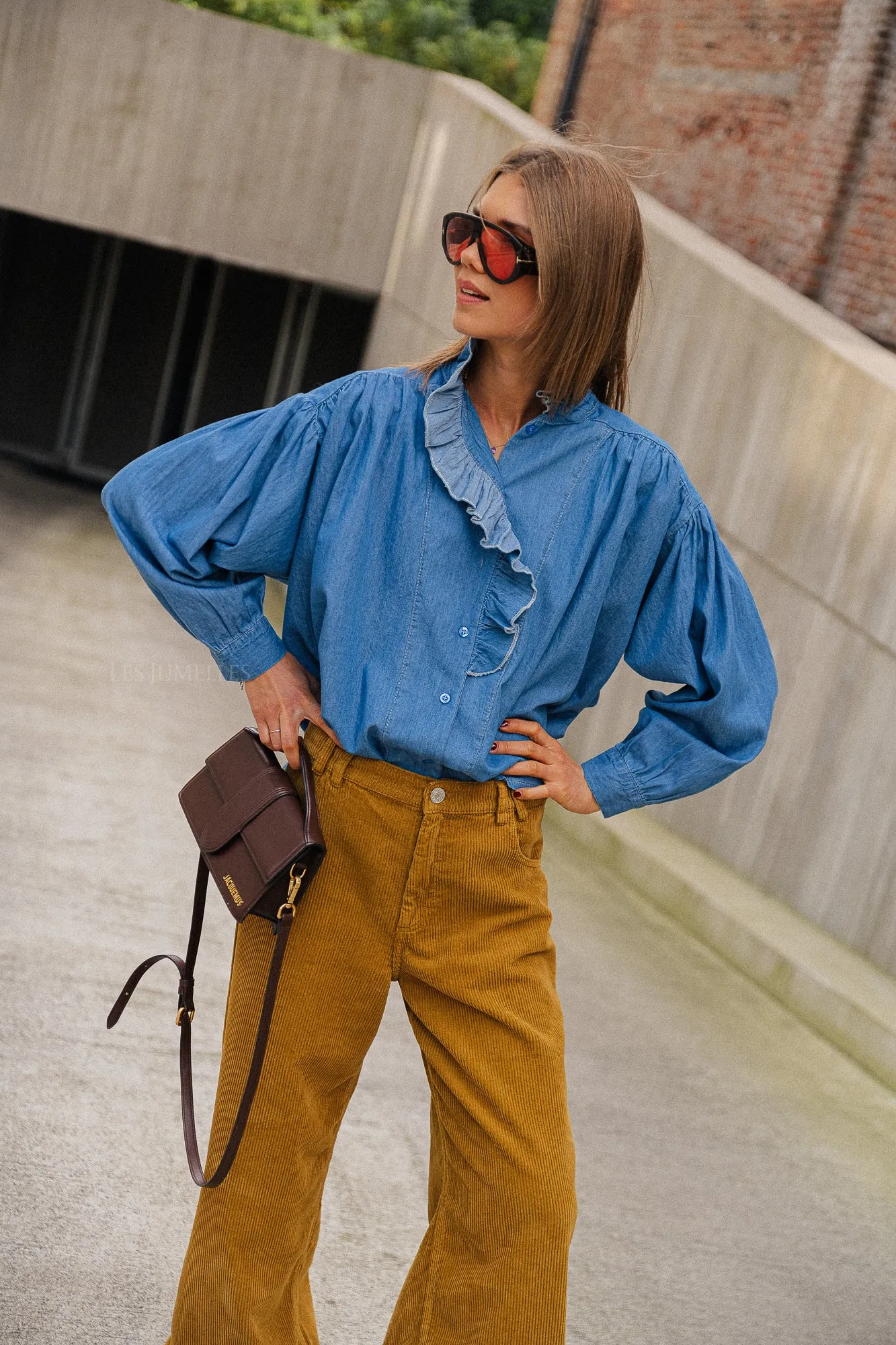 River ruffled denim shirt blue