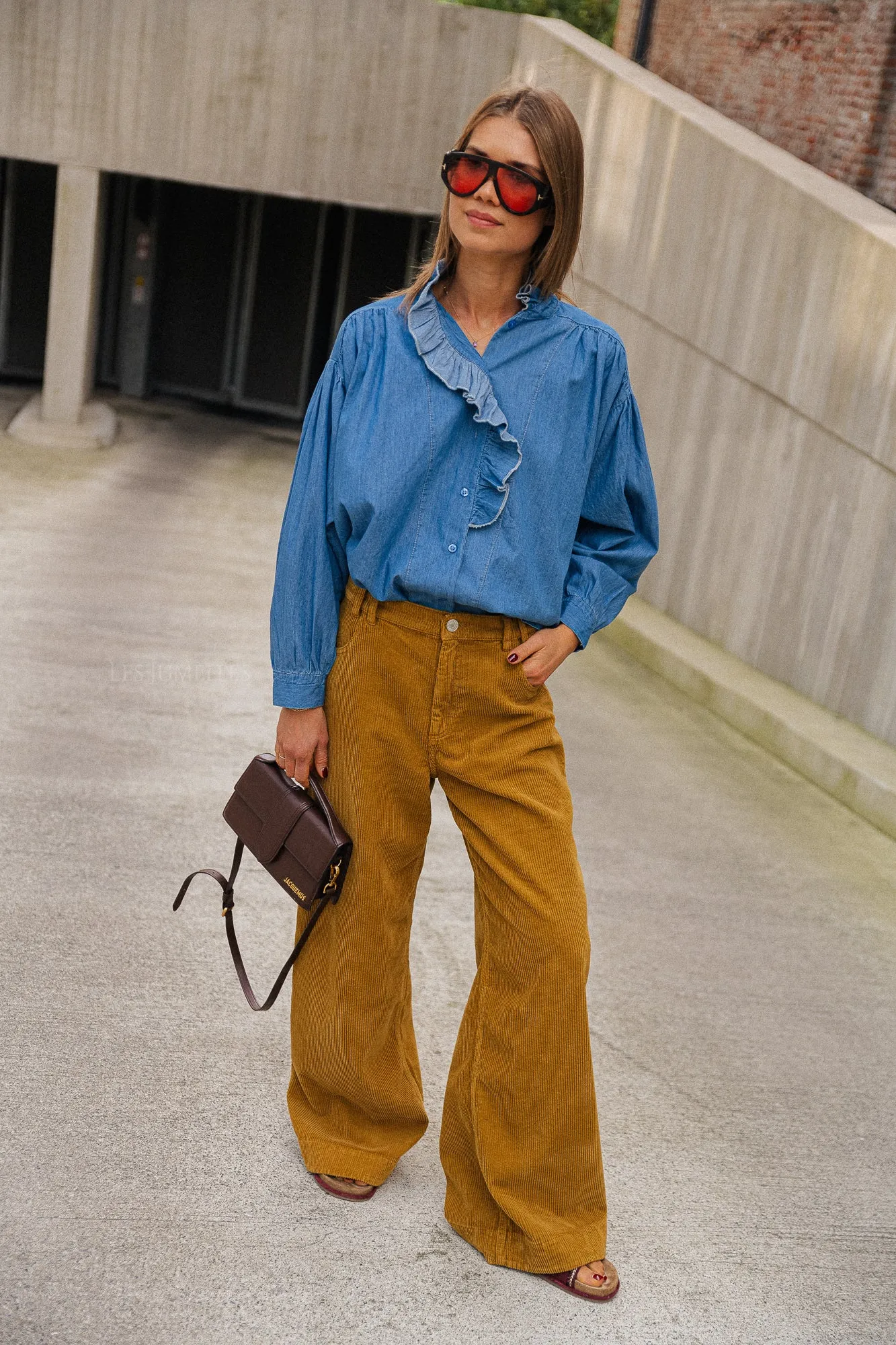 River ruffled denim shirt blue