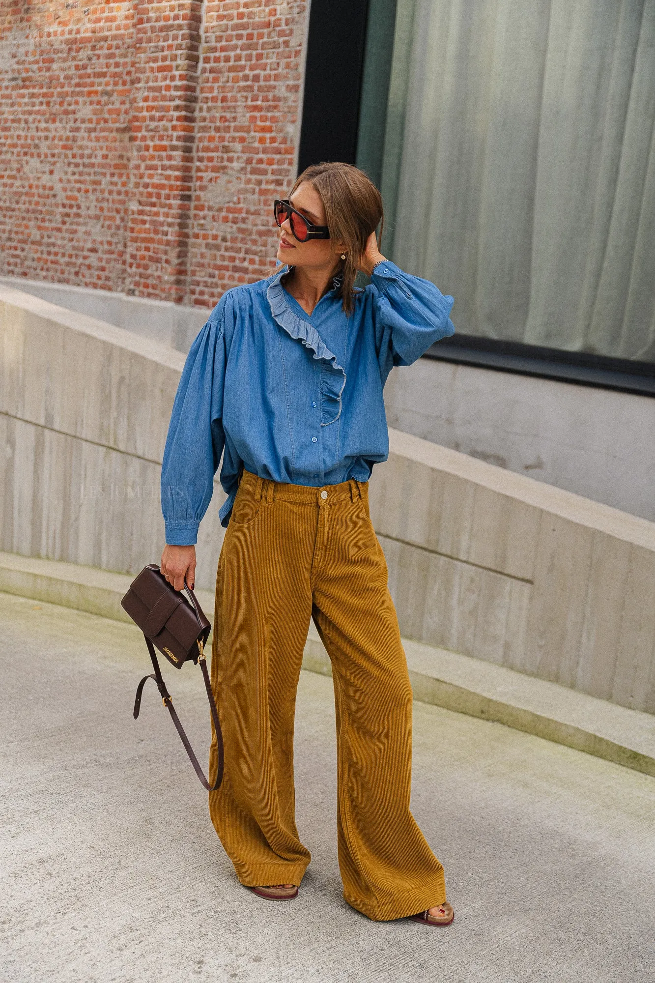 River ruffled denim shirt blue