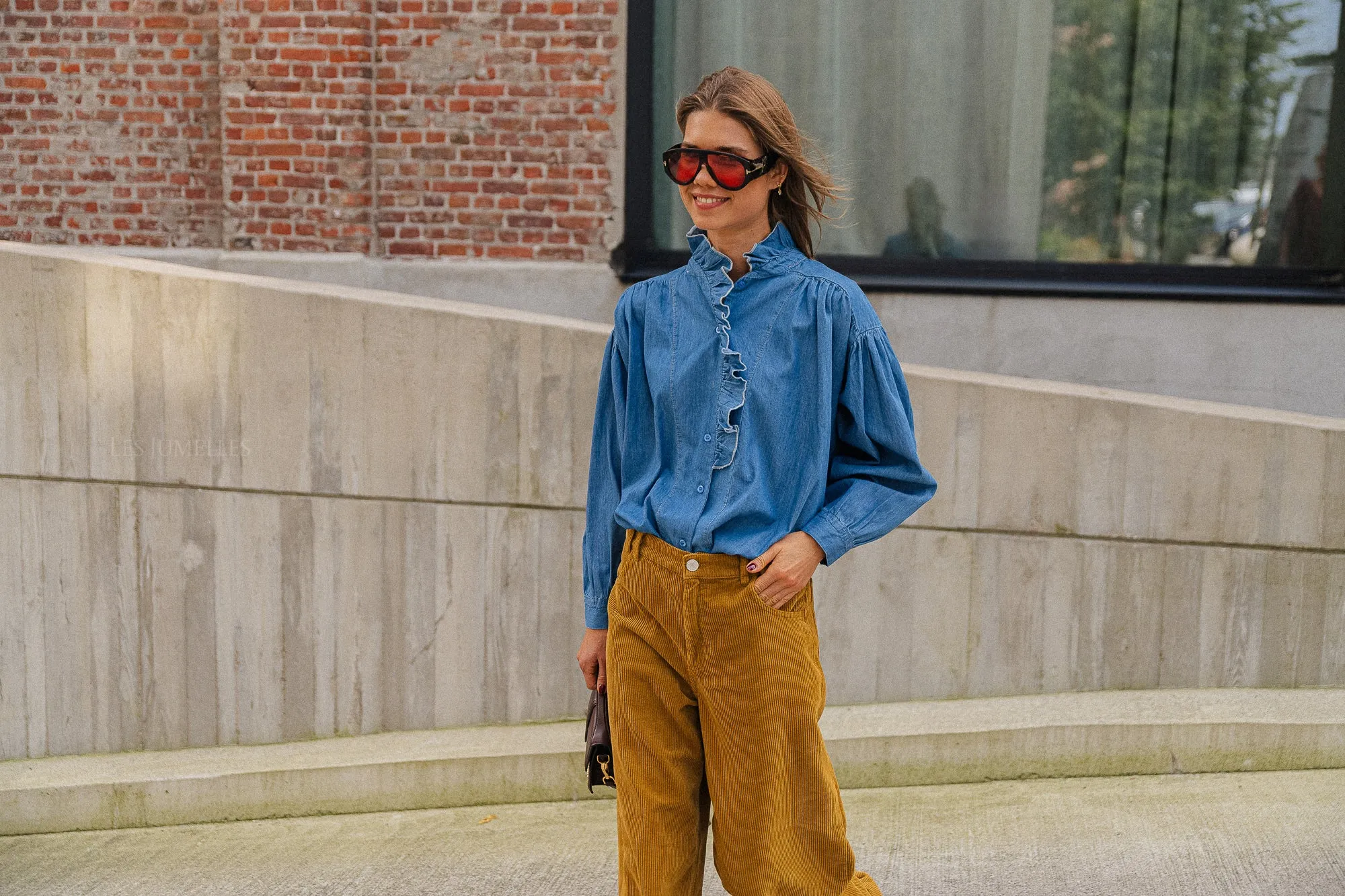 River ruffled denim shirt blue
