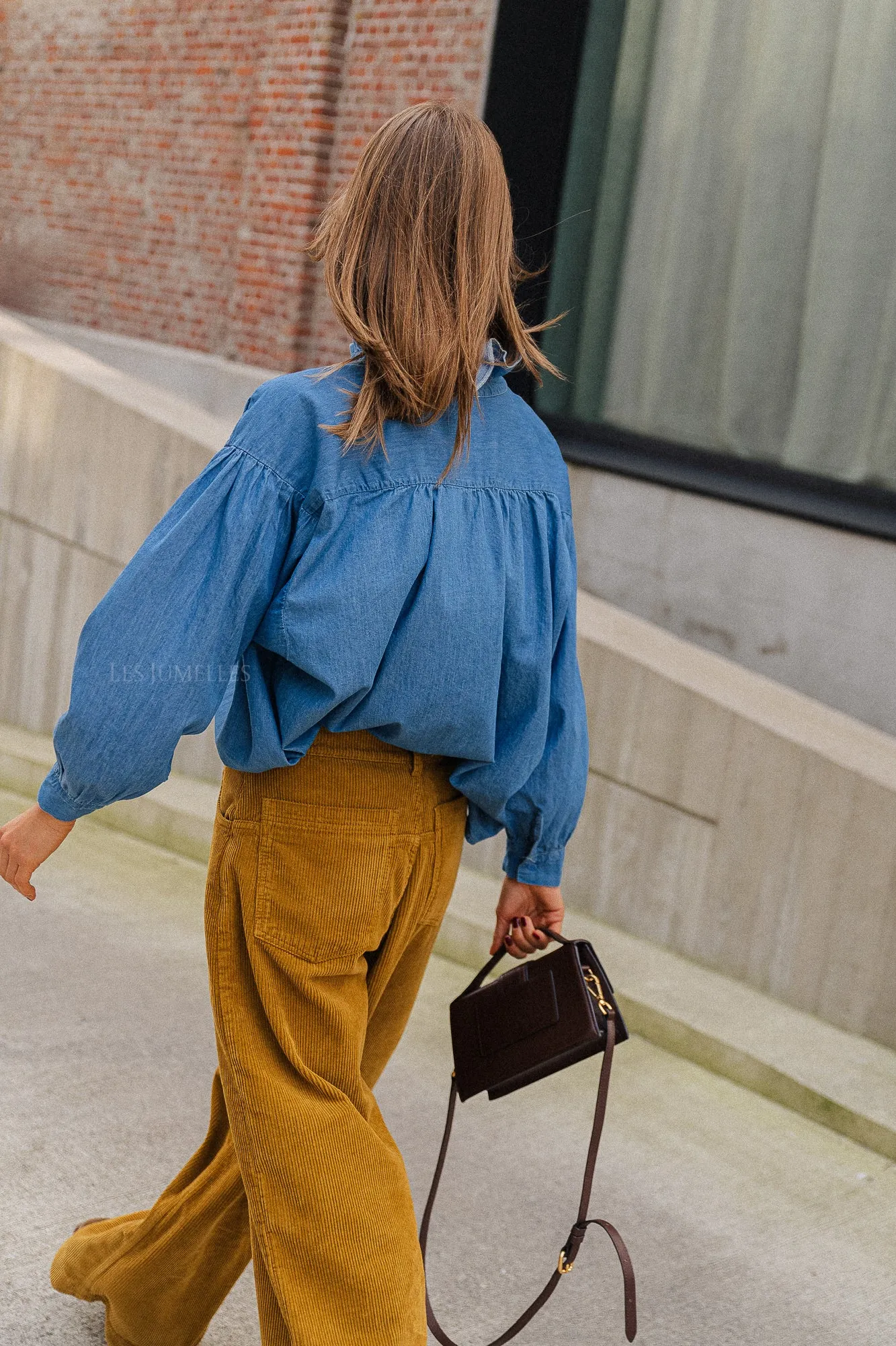 River ruffled denim shirt blue