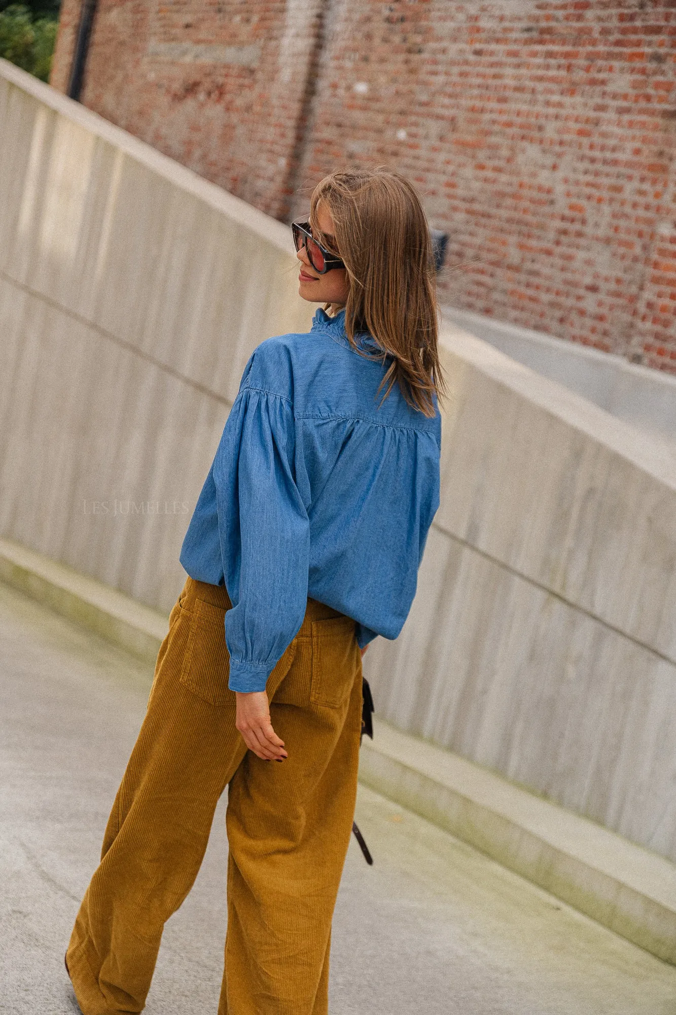 River ruffled denim shirt blue