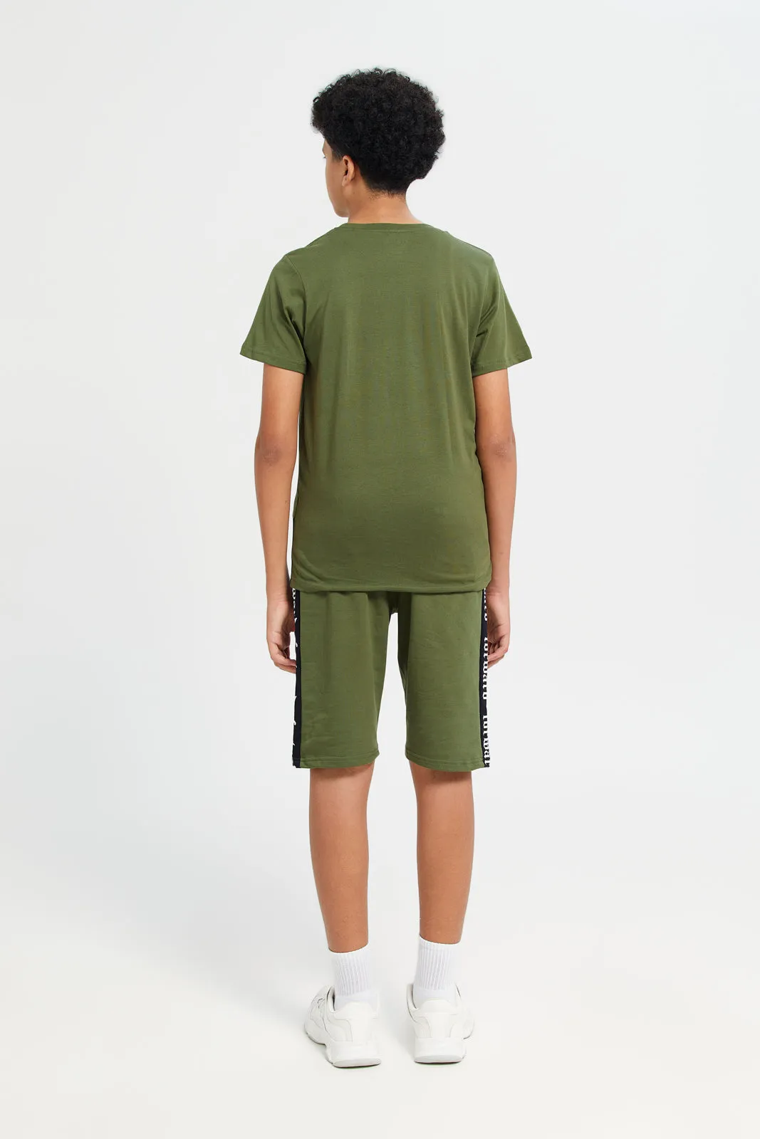 Senior Boys Olive Printed Casual Set (2 Piece)