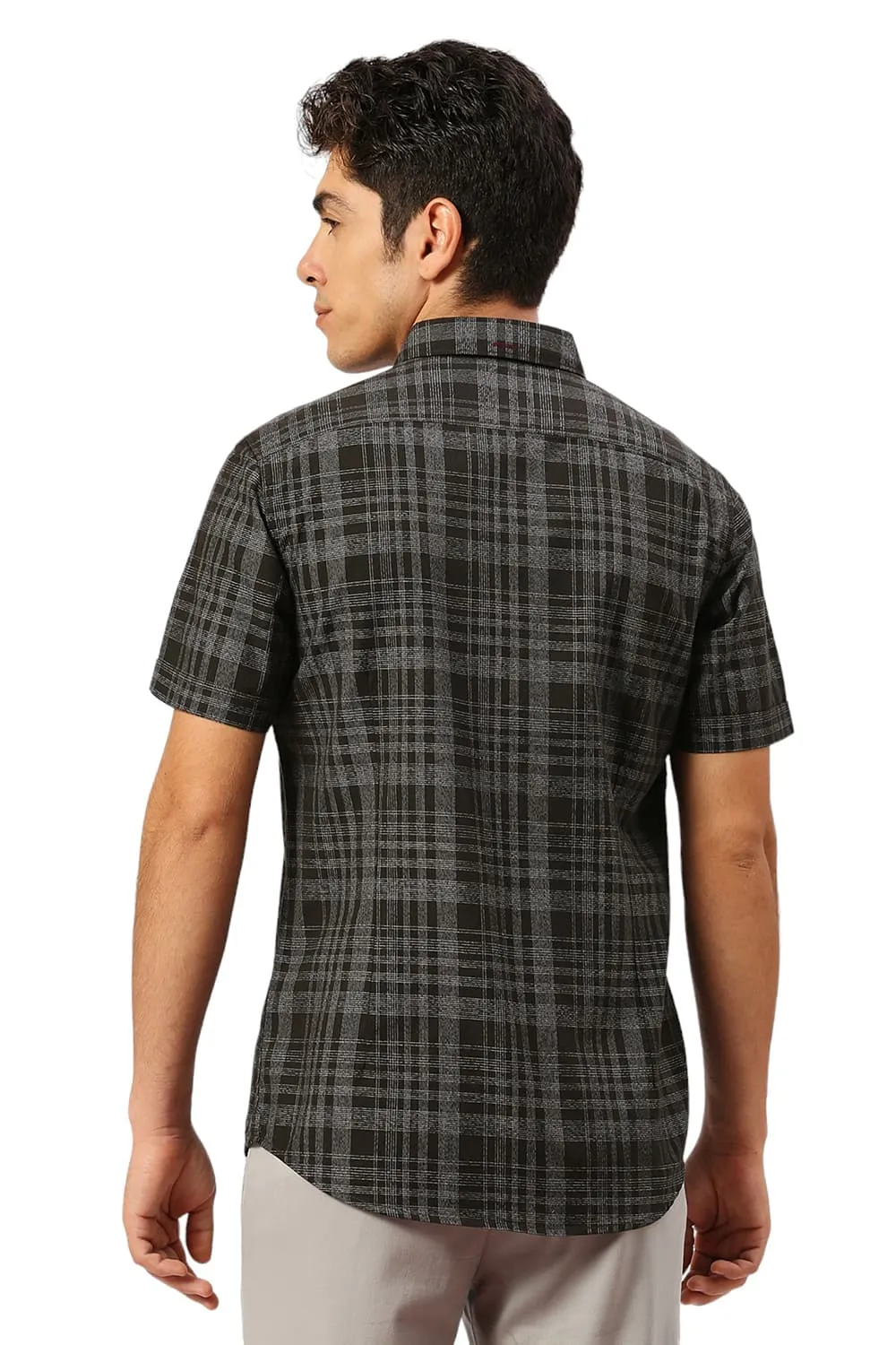 Slim Fit Cotton Twill Grindle Checks Halfsleeves Shirt