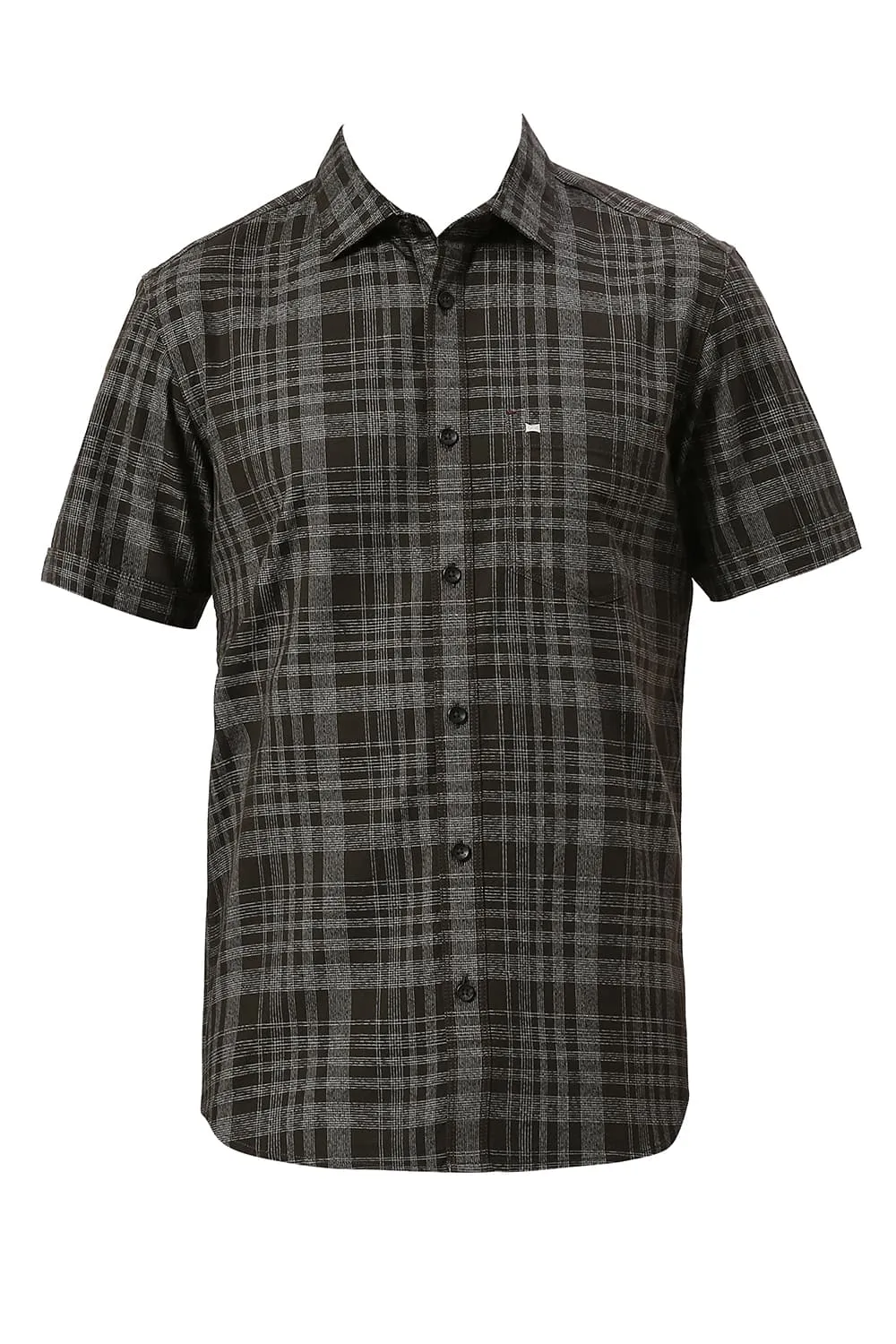 Slim Fit Cotton Twill Grindle Checks Halfsleeves Shirt
