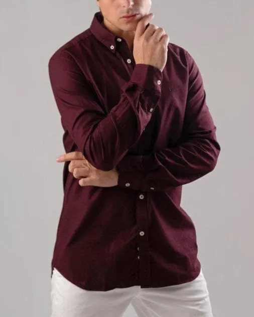 SLIM-FIT OXFORD SHIRT  - WINE