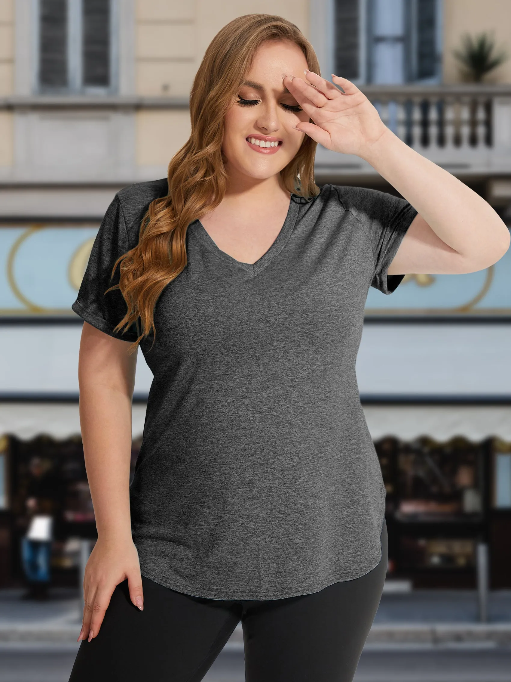 Solid V-neck Sporty T-Shirt